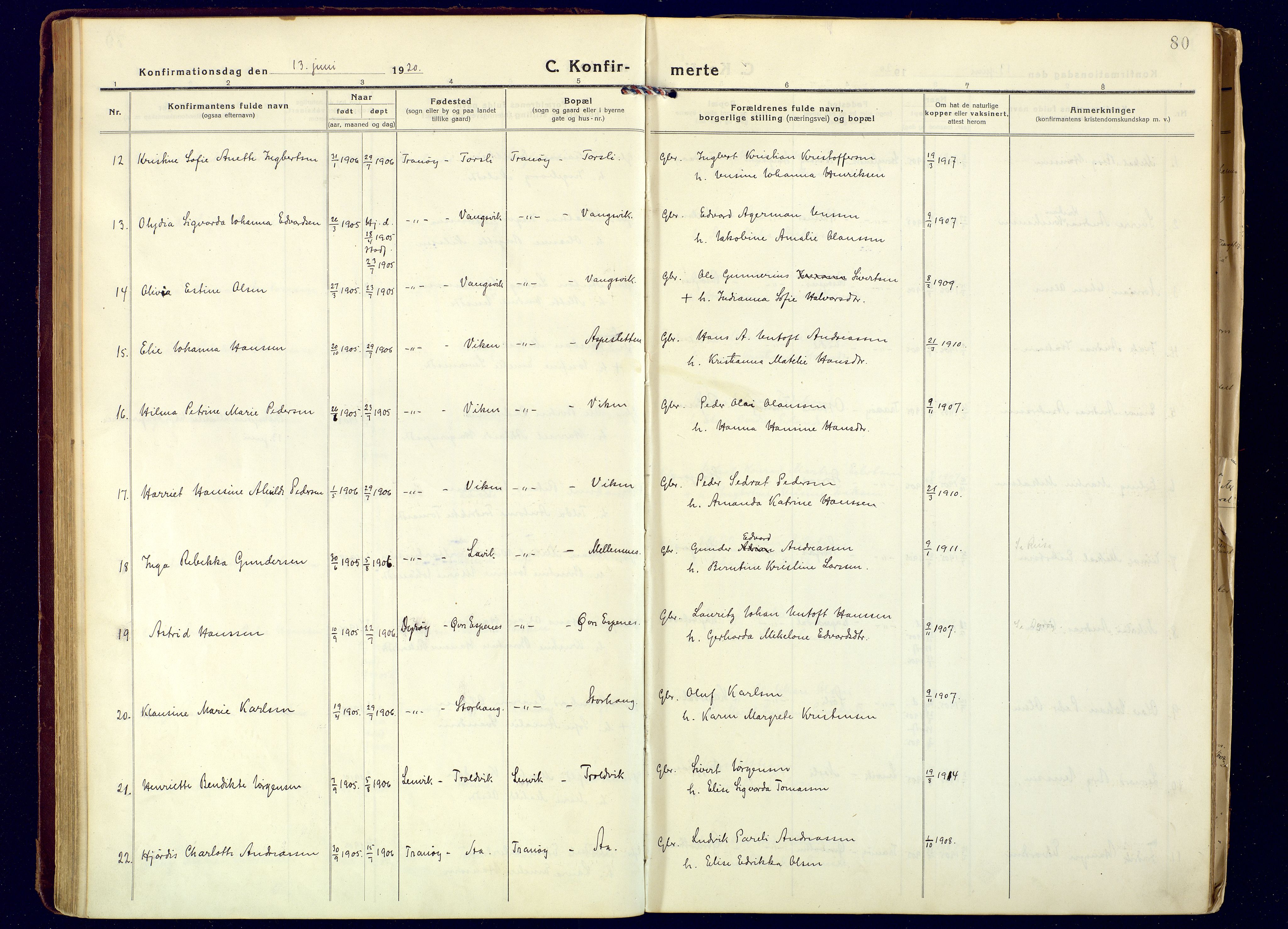 Tranøy sokneprestkontor, SATØ/S-1313/I/Ia/Iaa/L0016kirke: Parish register (official) no. 16, 1919-1932, p. 80