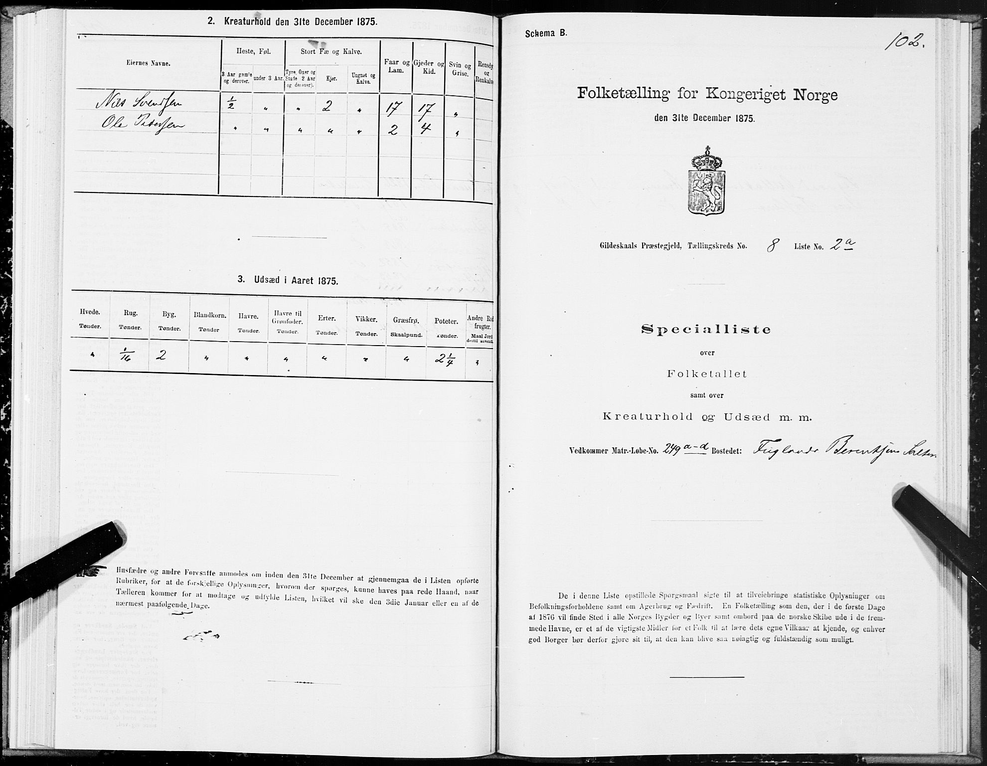 SAT, 1875 census for 1838P Gildeskål, 1875, p. 4102