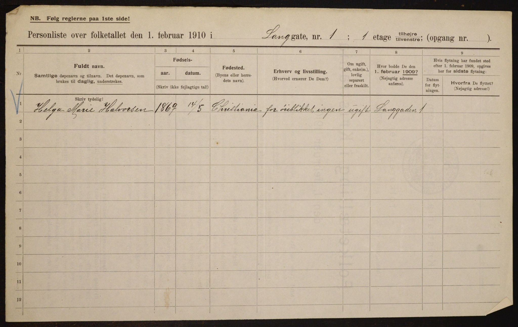 OBA, Municipal Census 1910 for Kristiania, 1910, p. 54456