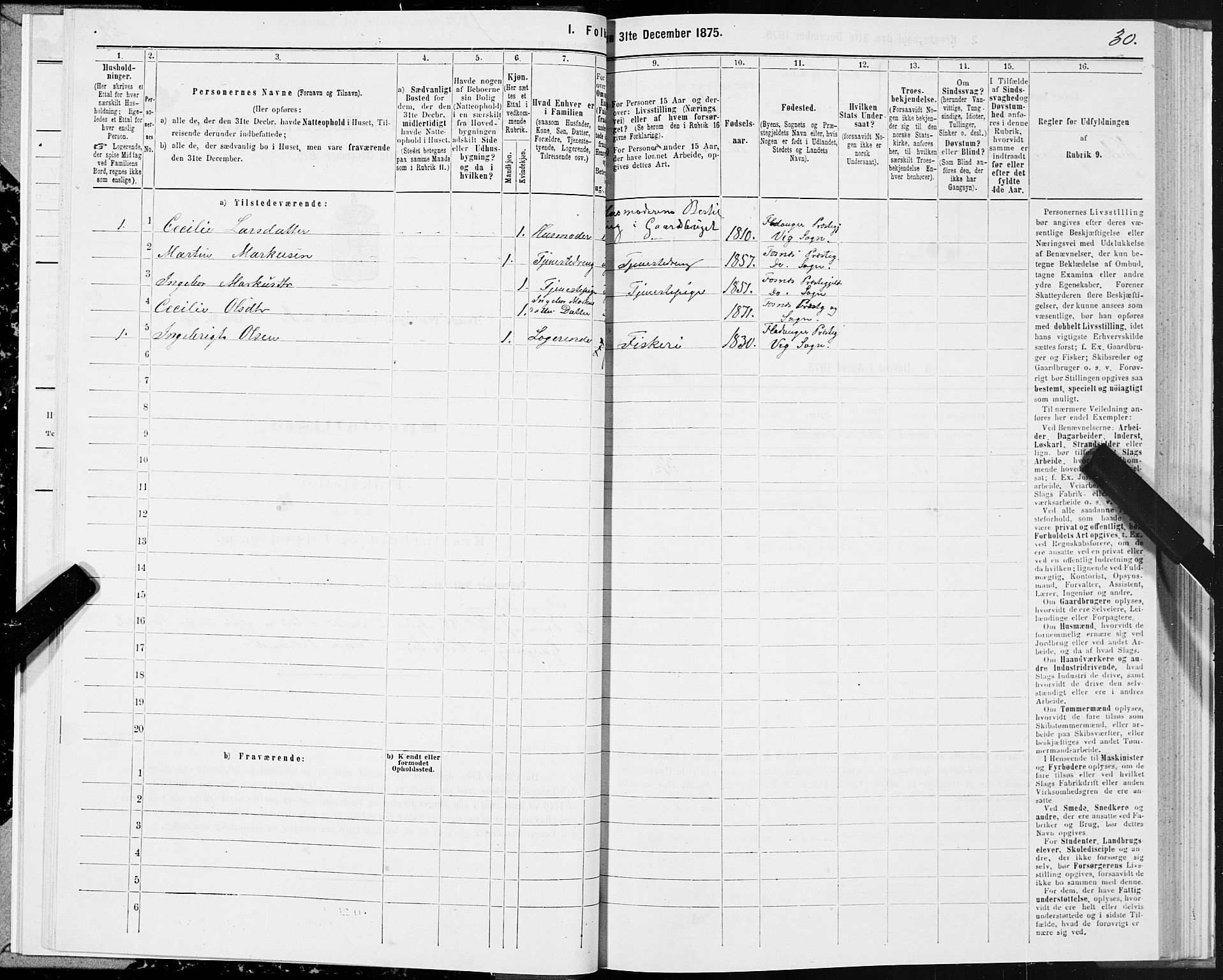 SAT, 1875 census for 1748P Fosnes, 1875, p. 1030