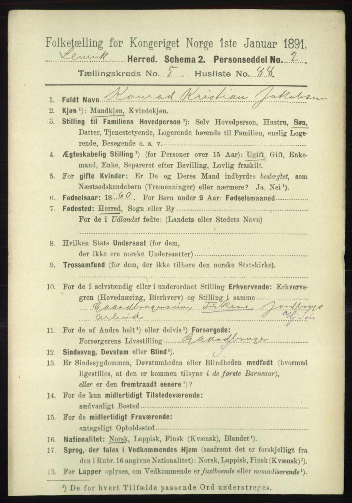 RA, 1891 census for 1931 Lenvik, 1891, p. 3161