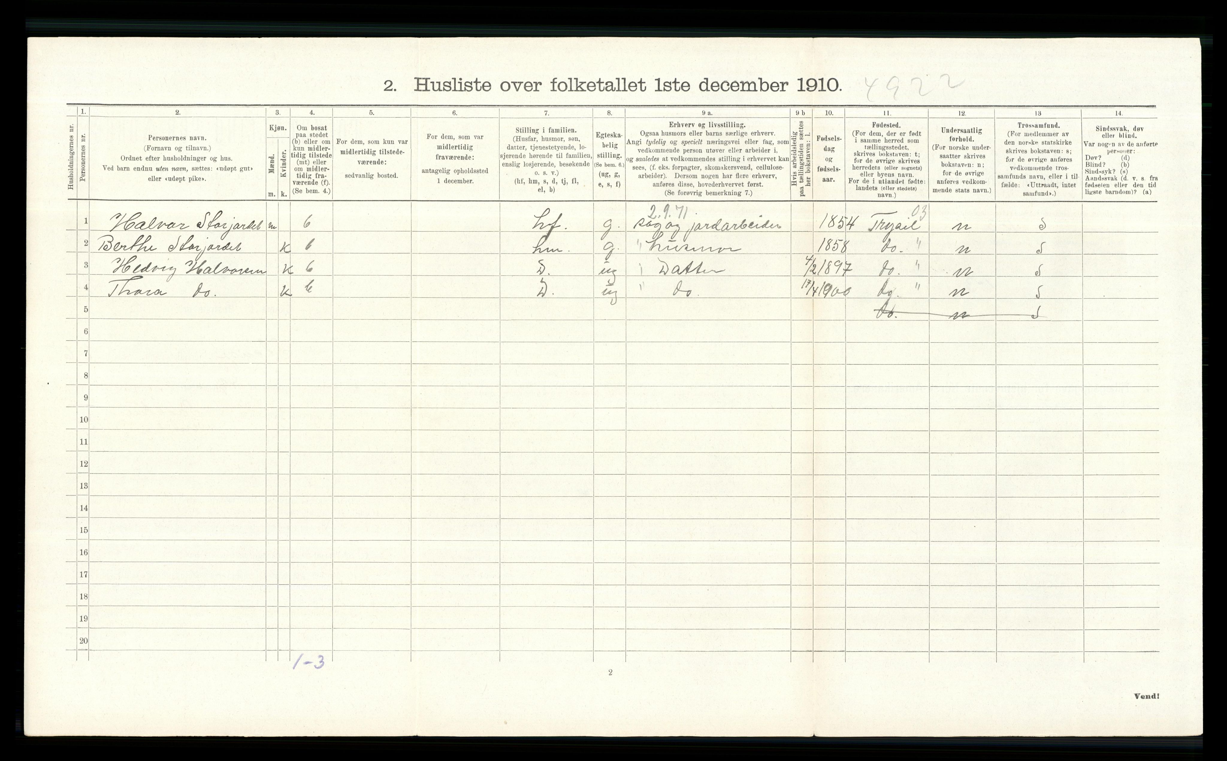 RA, 1910 census for Stange, 1910, p. 1713