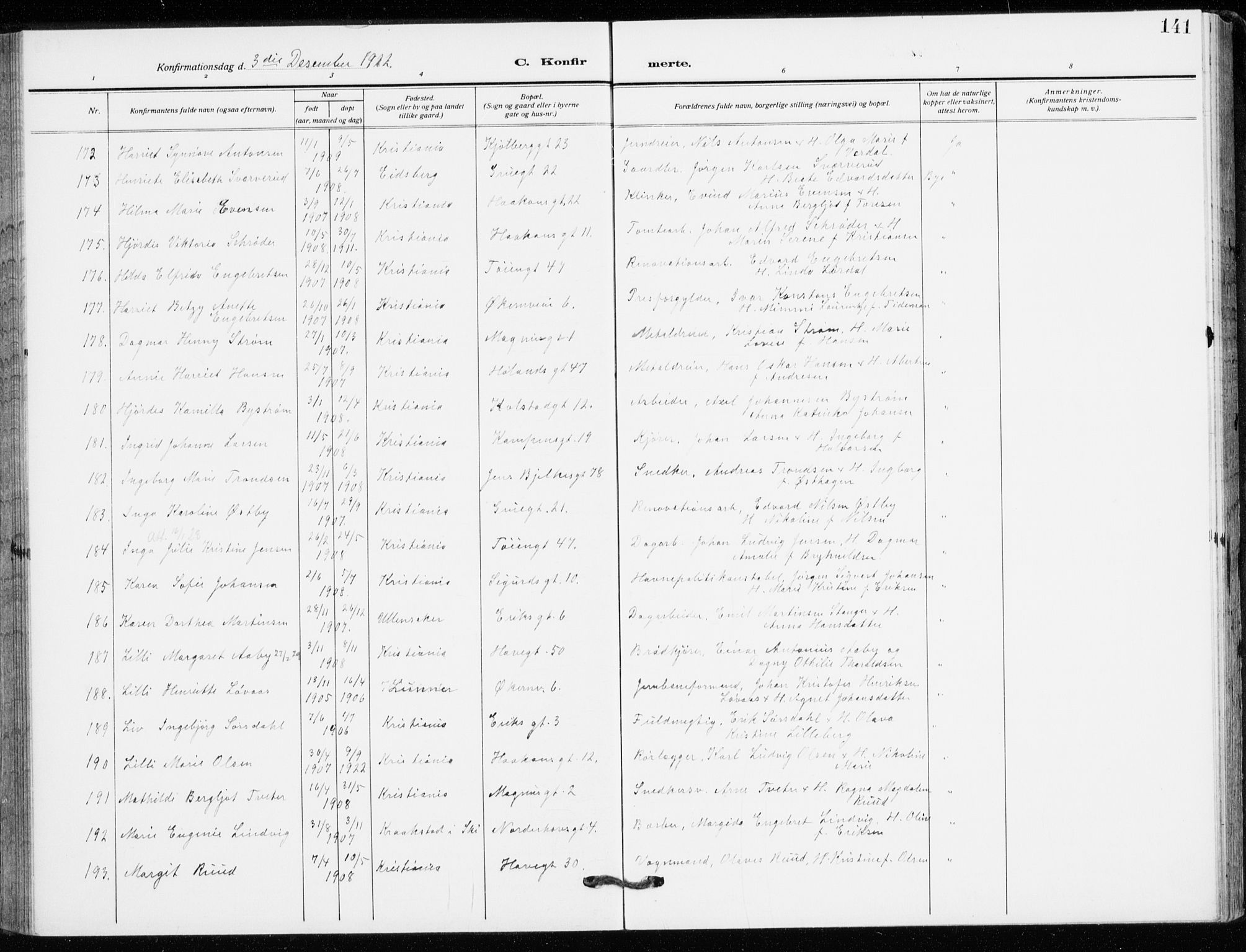 Kampen prestekontor Kirkebøker, AV/SAO-A-10853/F/Fa/L0013: Parish register (official) no. I 13, 1917-1922, p. 141