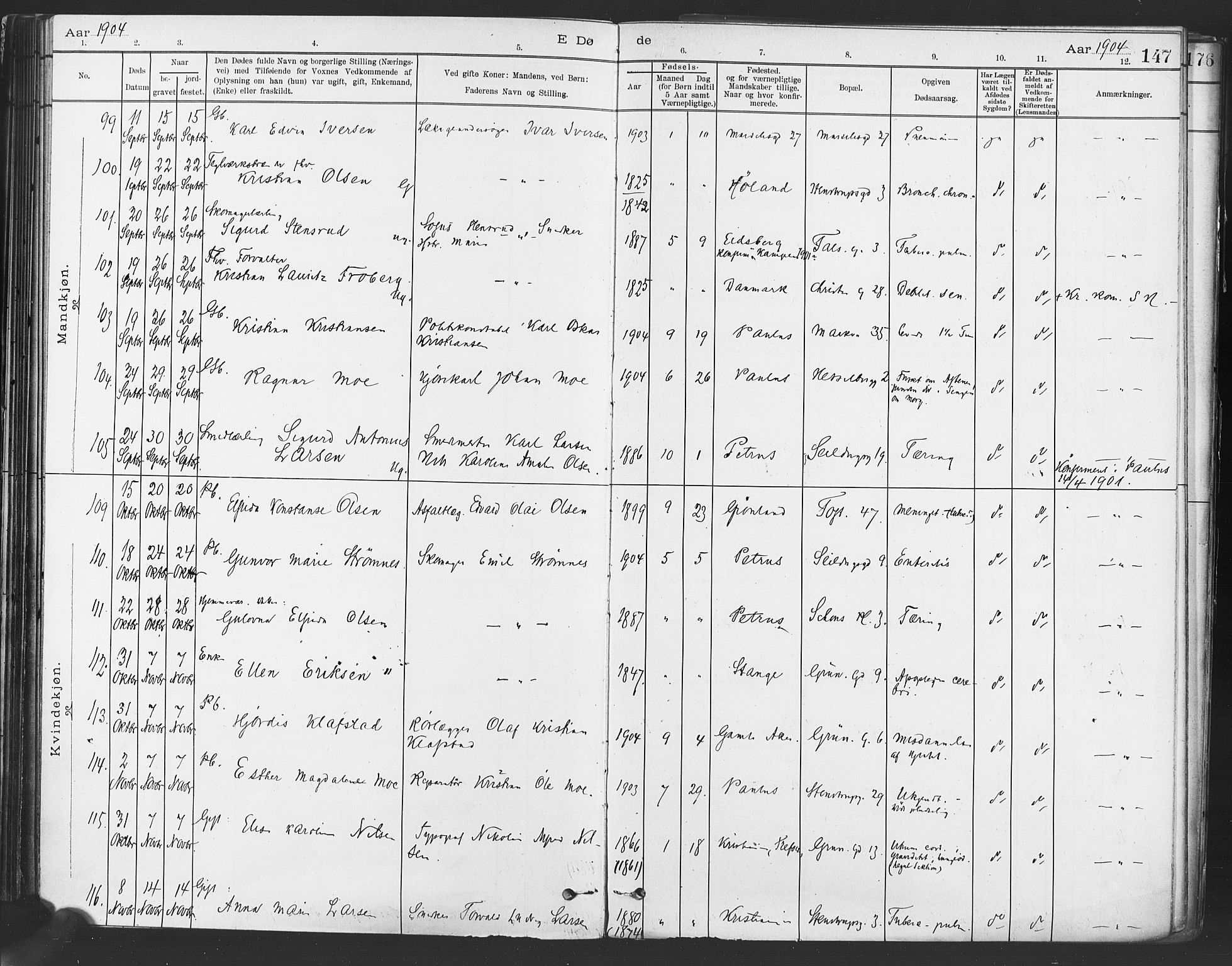 Paulus prestekontor Kirkebøker, AV/SAO-A-10871/F/Fa/L0012: Parish register (official) no. 12, 1897-1908, p. 147