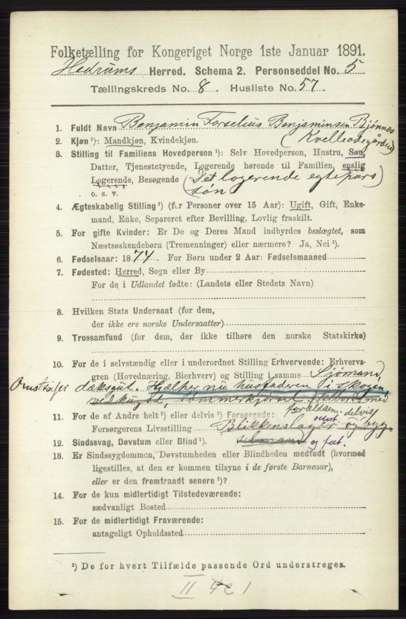 RA, 1891 census for 0727 Hedrum, 1891, p. 3840