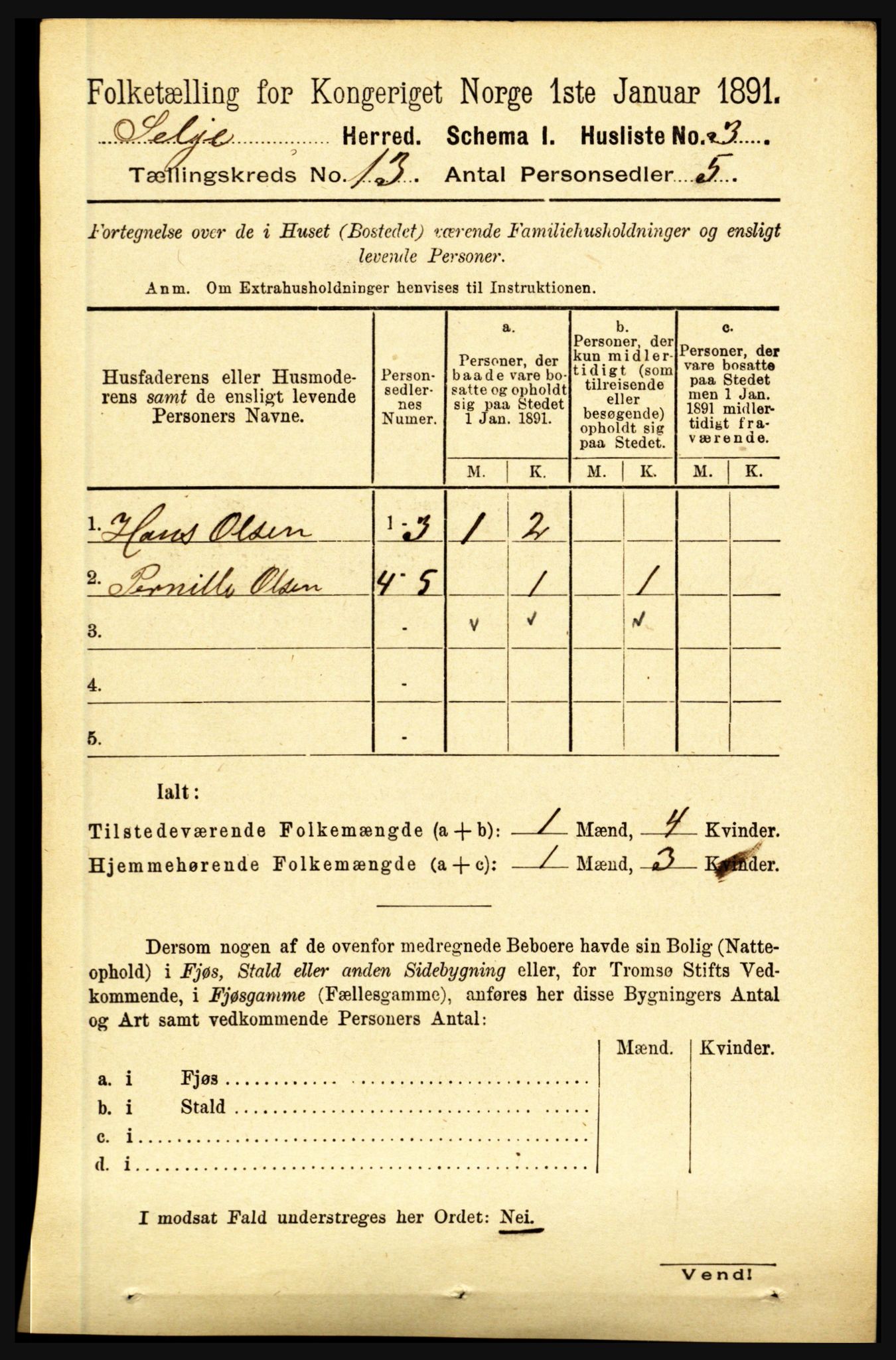 RA, 1891 census for 1441 Selje, 1891, p. 4056