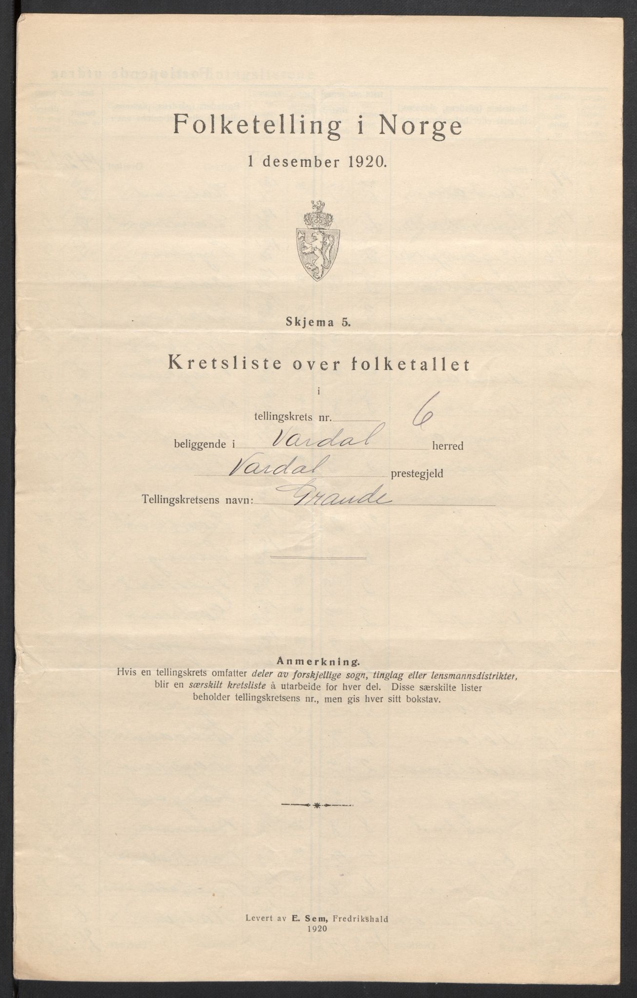 SAH, 1920 census for Vardal, 1920, p. 24