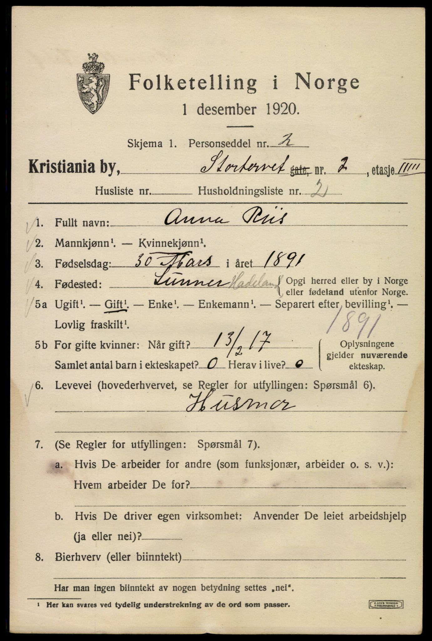 SAO, 1920 census for Kristiania, 1920, p. 593813