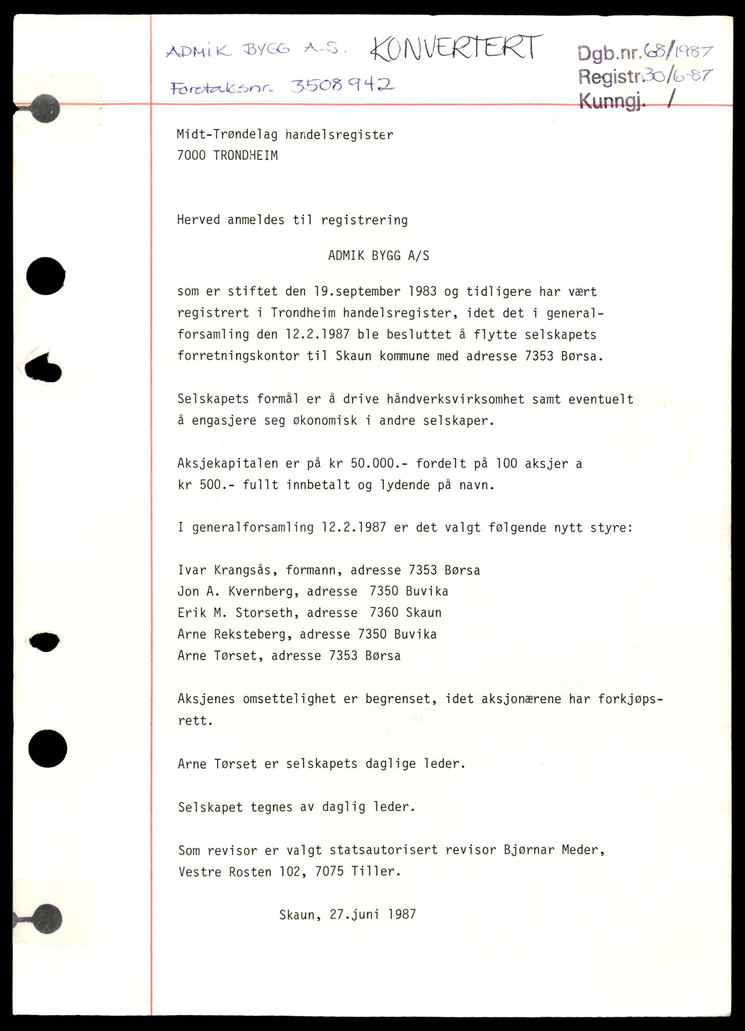 Midt-Trøndelag sorenskriveri, SAT/A-0016/2/J/Jc/Jcd/L0002: Aksjeselskap, A-Å, 1944-1990, p. 1