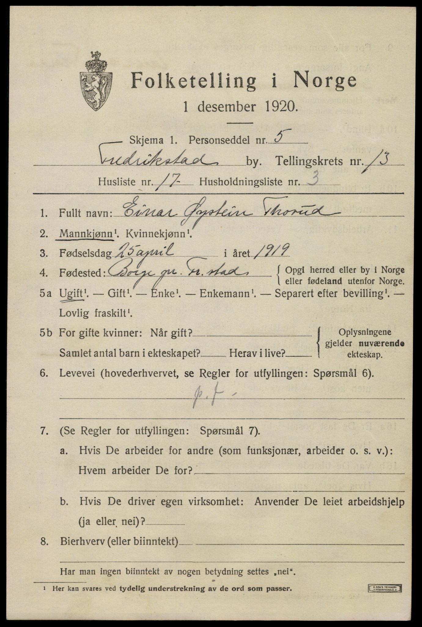 SAO, 1920 census for Fredrikstad, 1920, p. 32307