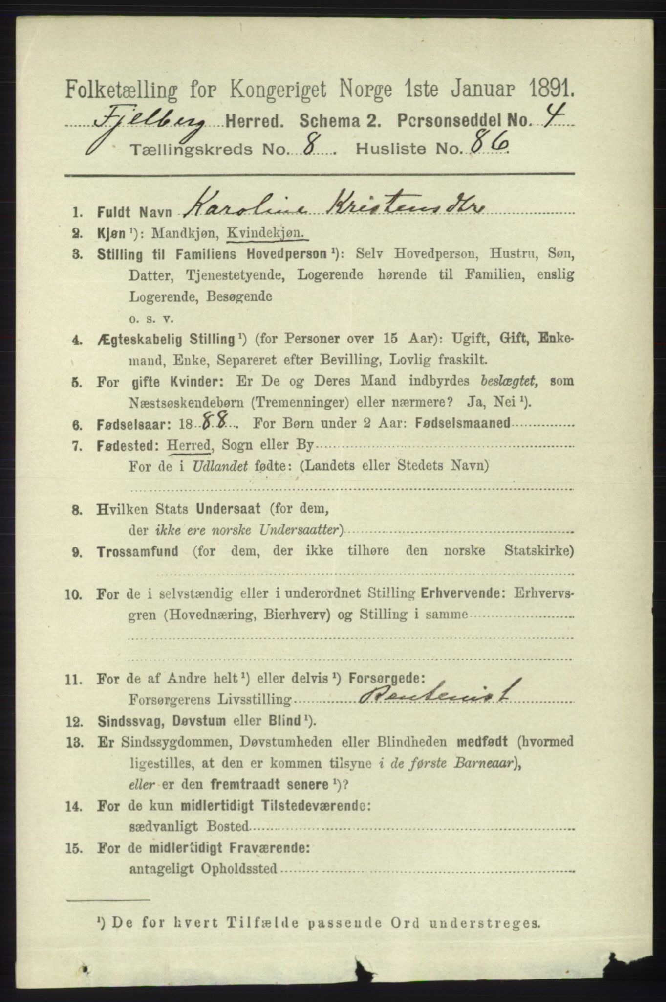 RA, 1891 census for 1213 Fjelberg, 1891, p. 3353