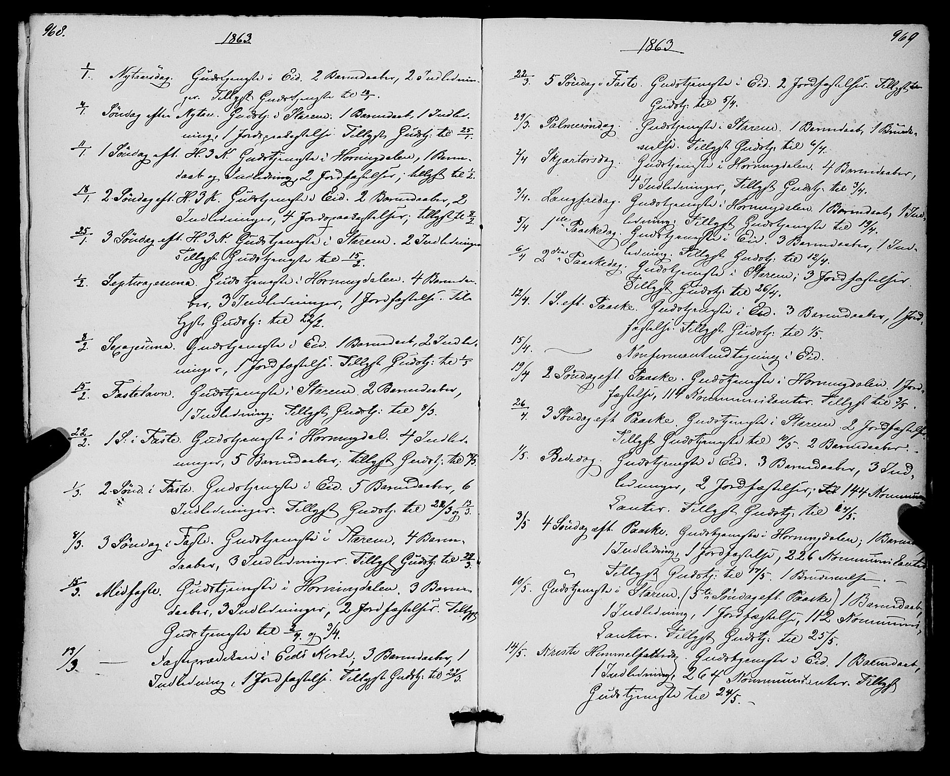 Eid sokneprestembete, AV/SAB-A-82301/H/Haa/Haaa/L0009: Parish register (official) no. A 9, 1861-1868, p. 968-969