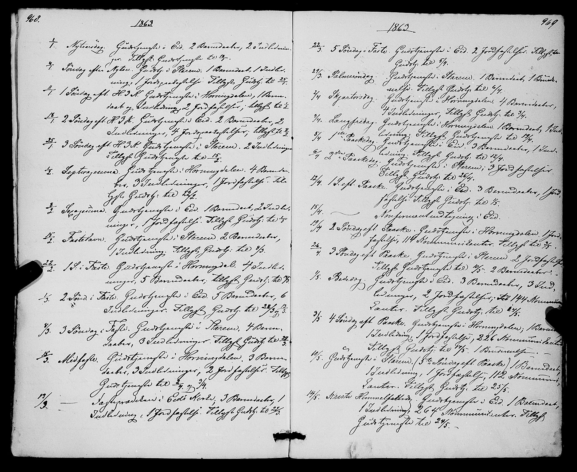 Eid sokneprestembete, SAB/A-82301/H/Haa/Haaa/L0009: Parish register (official) no. A 9, 1861-1868, p. 968-969