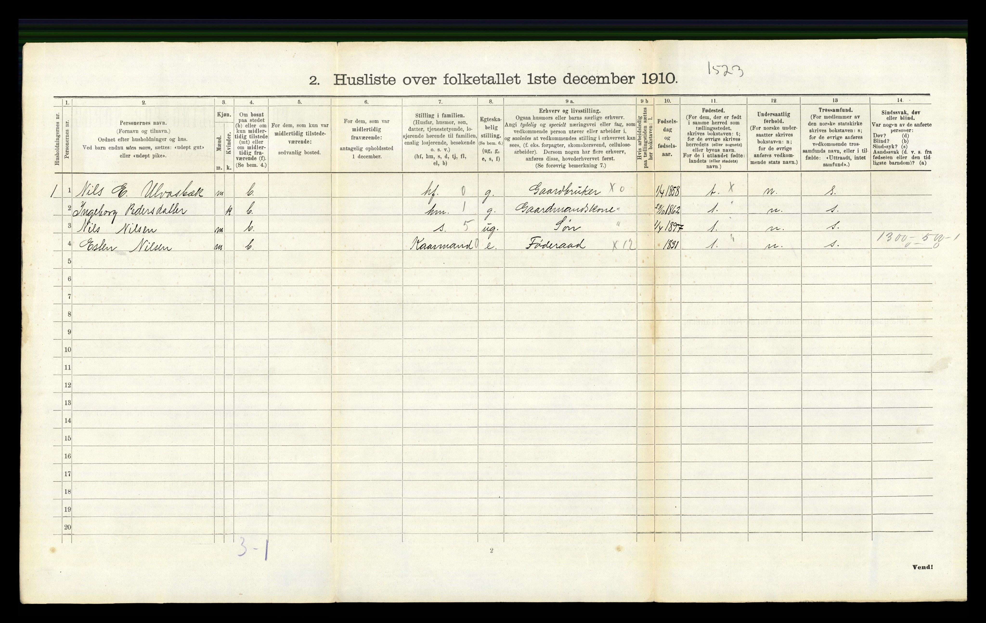 RA, 1910 census for Kvikne, 1910, p. 336