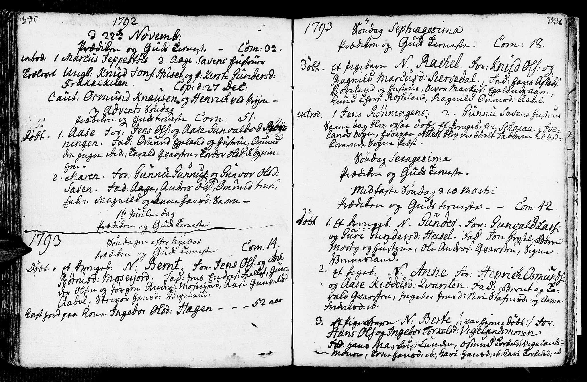 Vennesla sokneprestkontor, AV/SAK-1111-0045/Fa/Fab/L0001: Parish register (official) no. A 1, 1741-1794, p. 330-331
