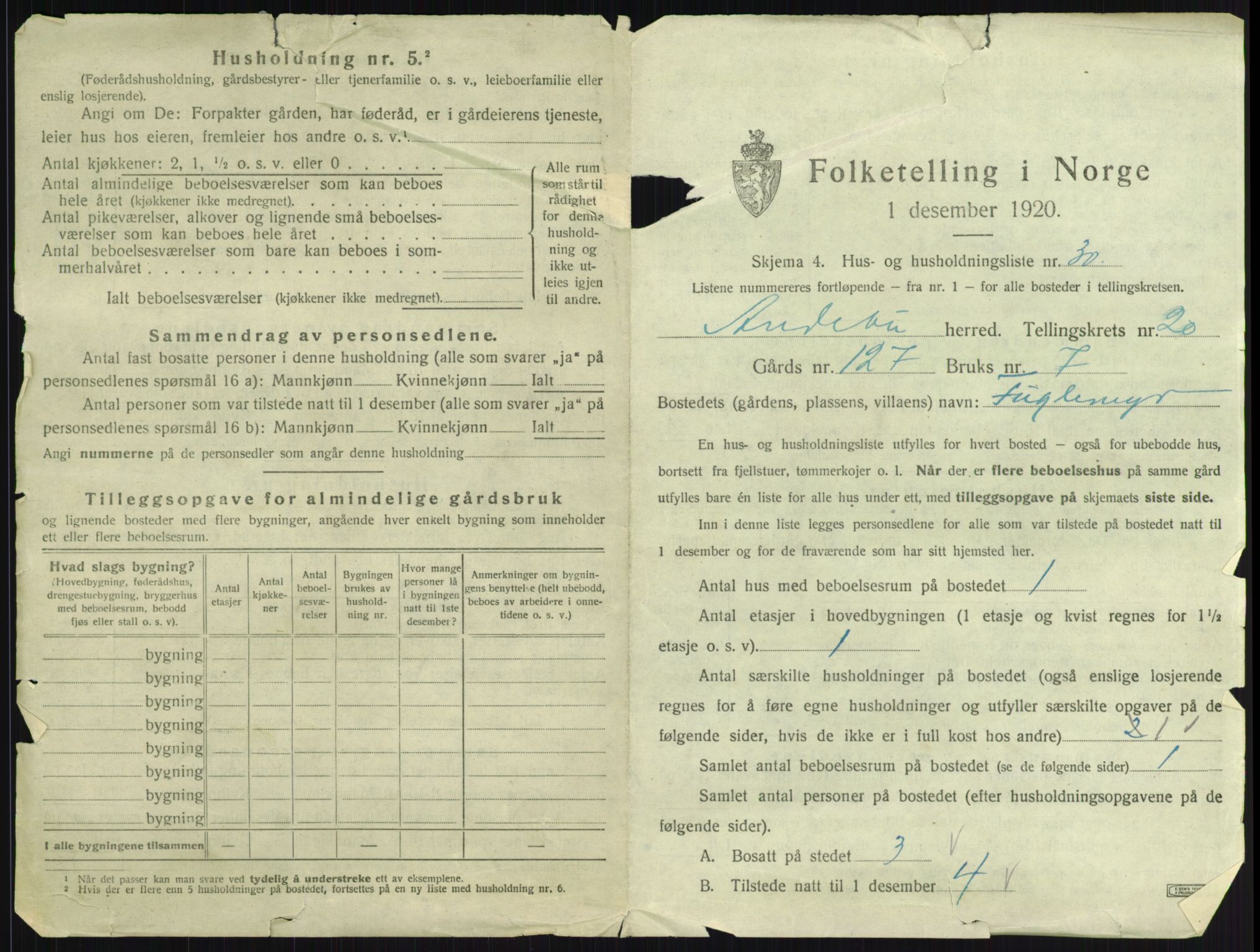 SAKO, 1920 census for Andebu, 1920, p. 1162