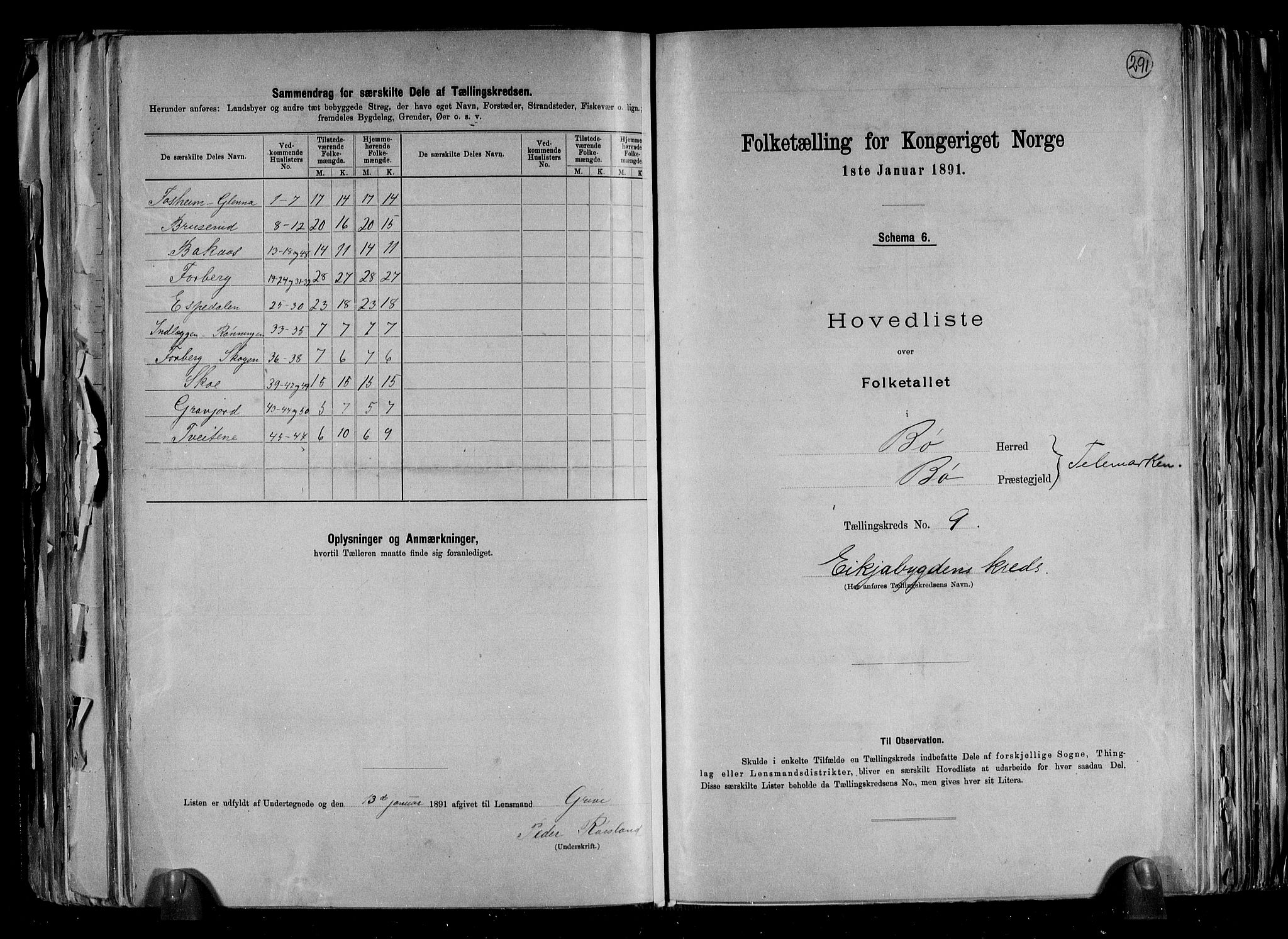 RA, 1891 census for 0821 Bø, 1891, p. 20