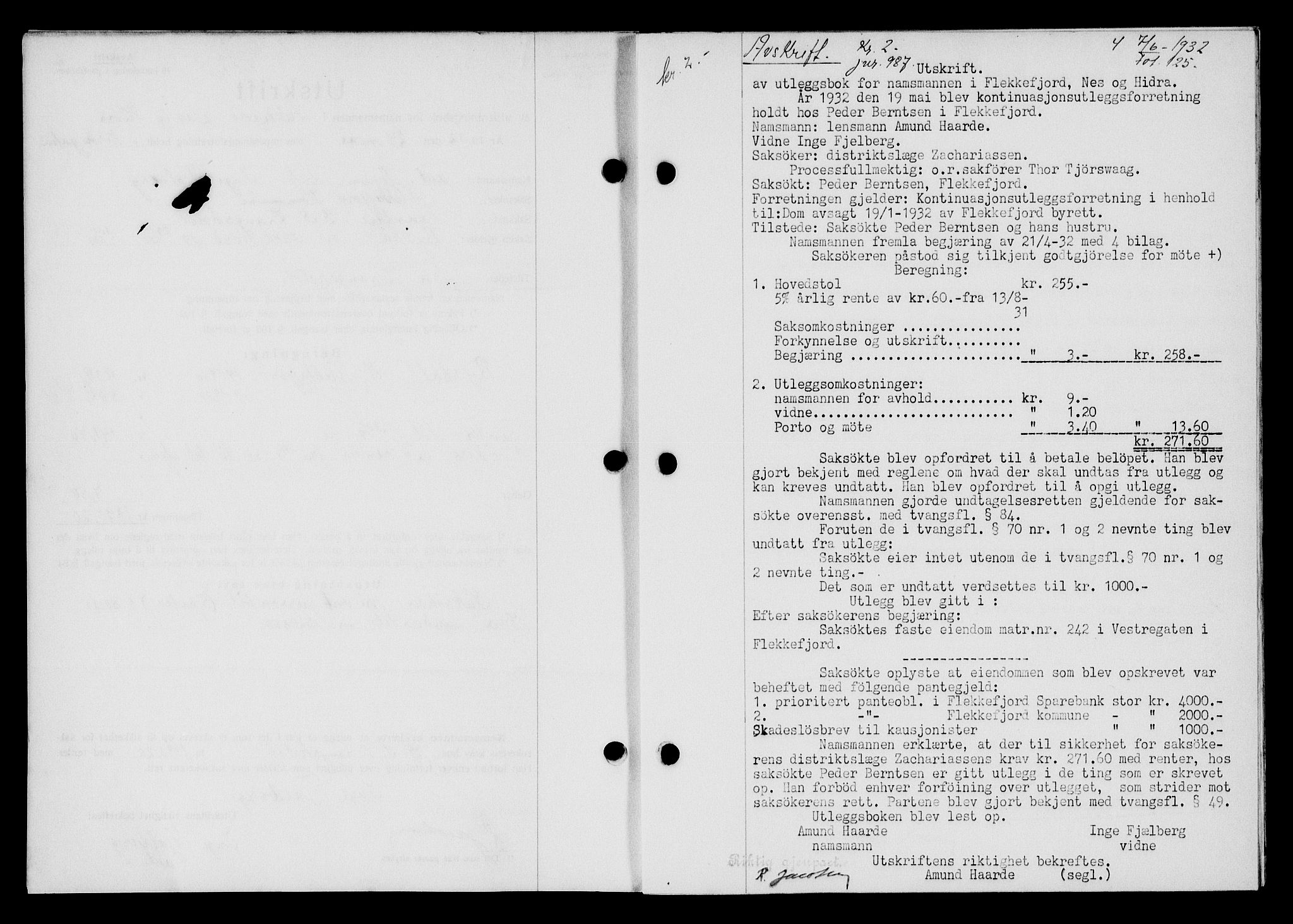 Flekkefjord sorenskriveri, SAK/1221-0001/G/Gb/Gba/L0047: Mortgage book no. 45, 1931-1932, Deed date: 07.06.1932