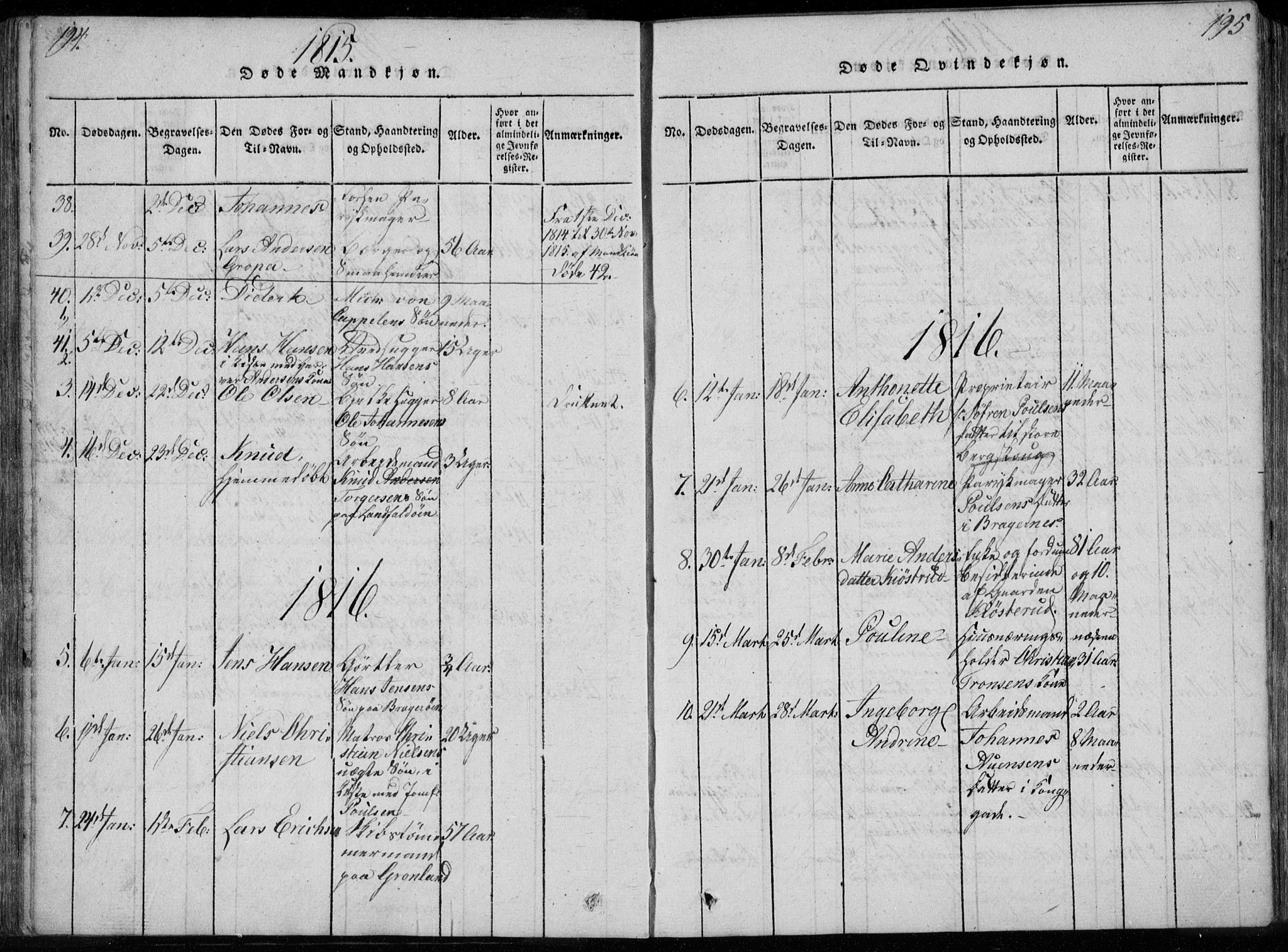 Bragernes kirkebøker, AV/SAKO-A-6/F/Fa/L0007: Parish register (official) no. I 7, 1815-1829, p. 194-195