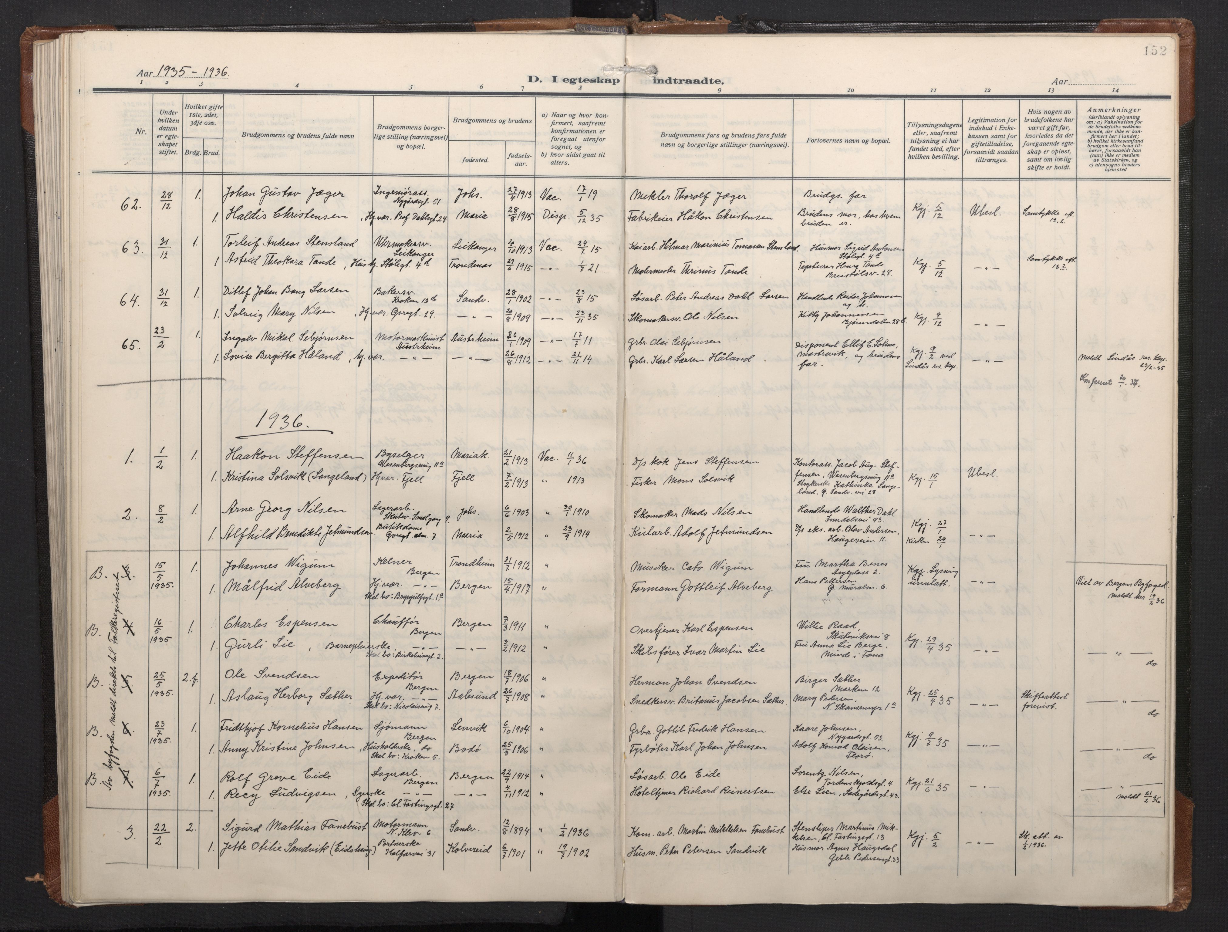 Mariakirken Sokneprestembete, SAB/A-76901/H/Haa/L0016: Parish register (official) no. C 4, 1927-1938, p. 151b-152a