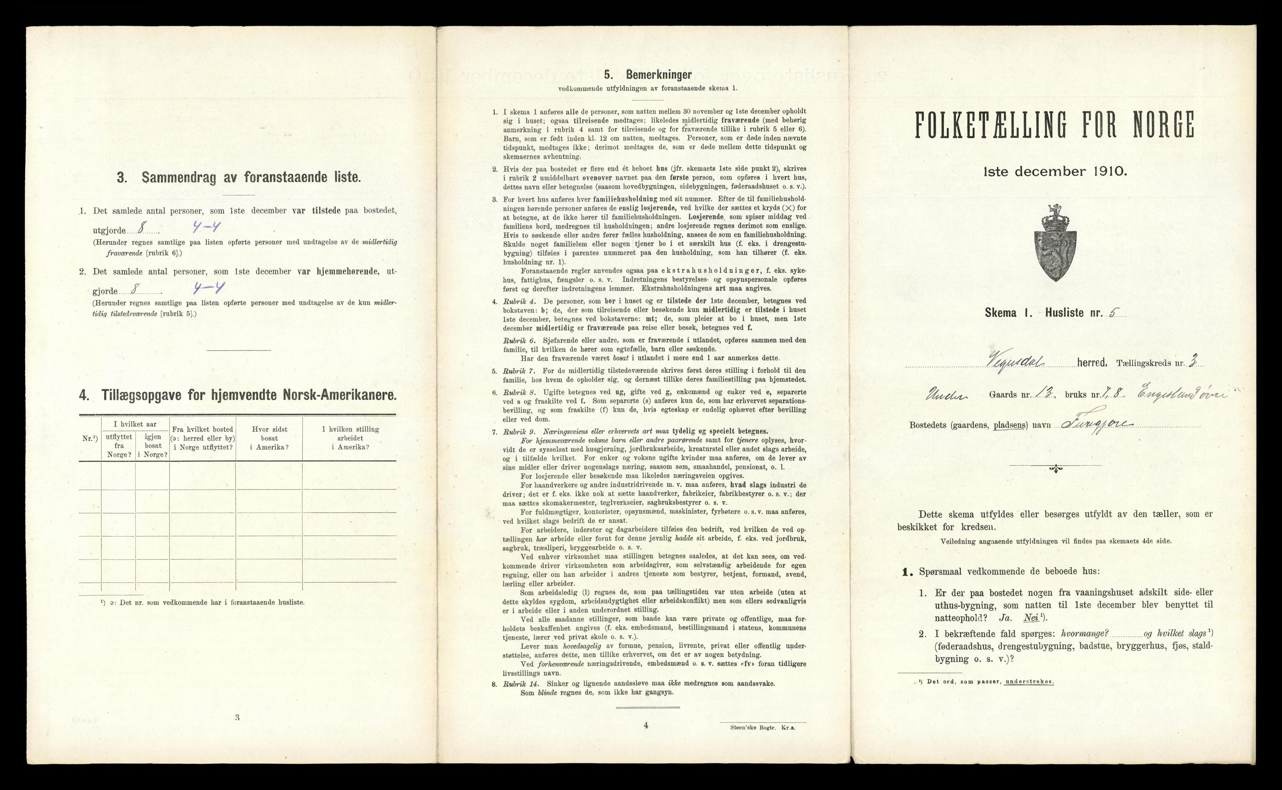 RA, 1910 census for Vegusdal, 1910, p. 149