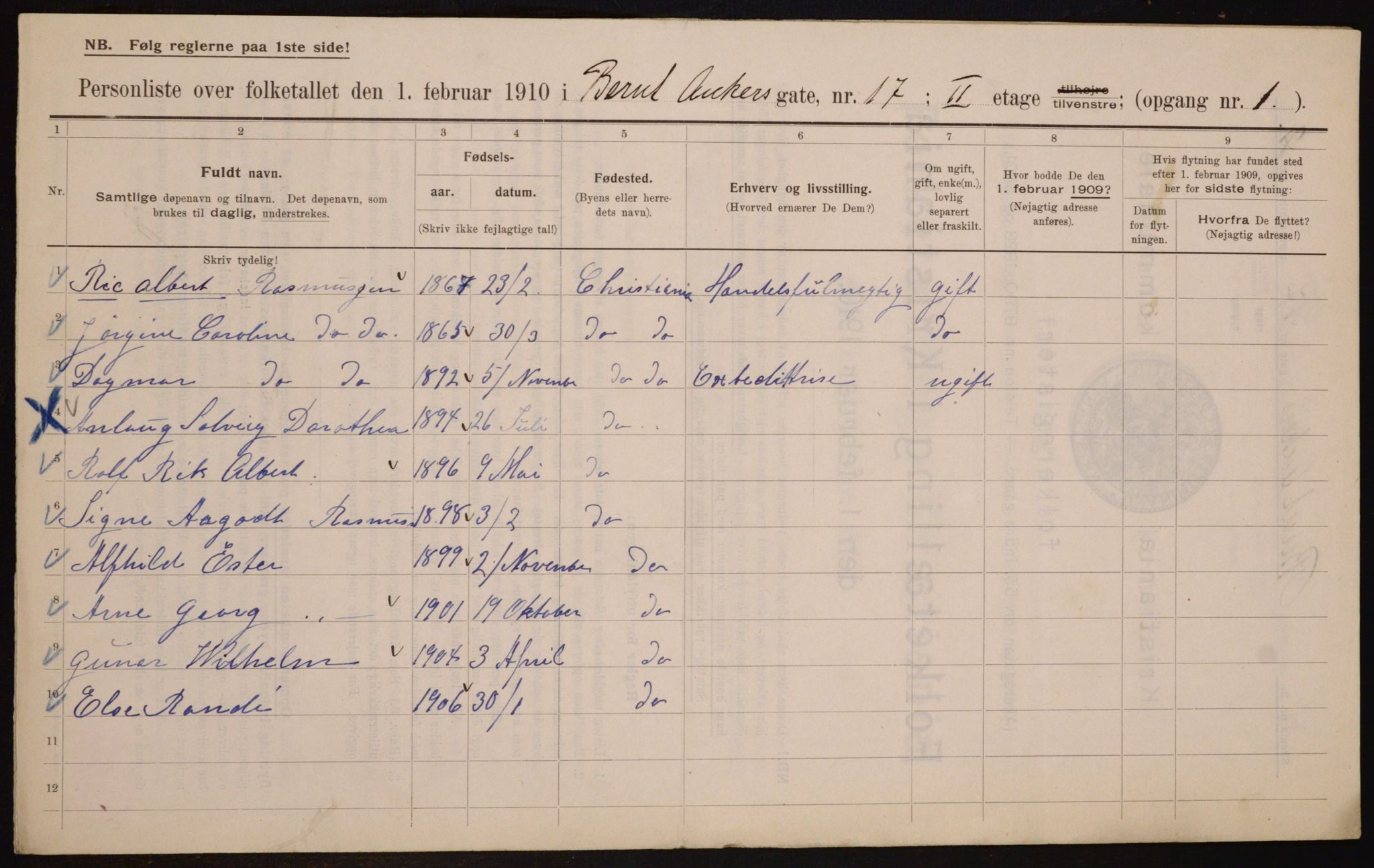 OBA, Municipal Census 1910 for Kristiania, 1910, p. 4558