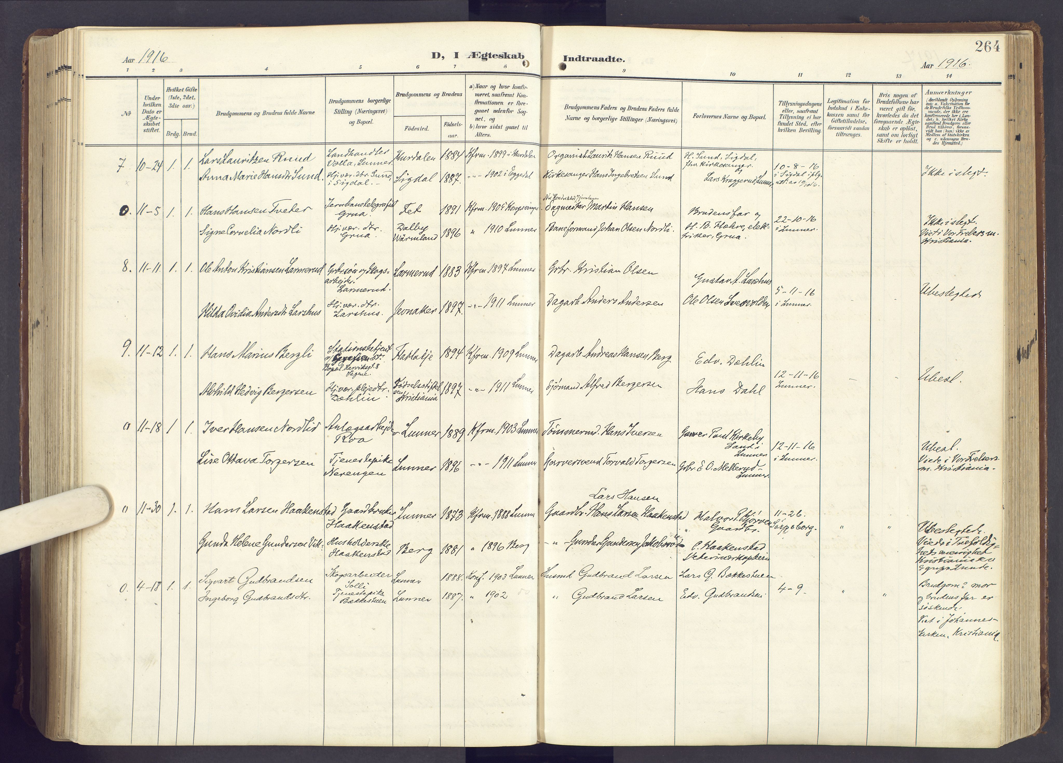 Lunner prestekontor, AV/SAH-PREST-118/H/Ha/Haa/L0001: Parish register (official) no. 1, 1907-1922, p. 264