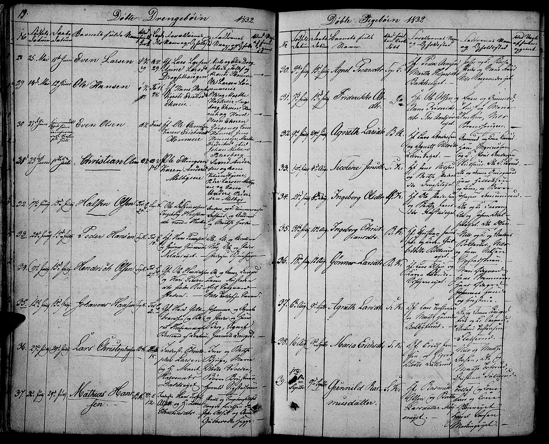 Biri prestekontor, AV/SAH-PREST-096/H/Ha/Haa/L0004: Parish register (official) no. 4, 1829-1842, p. 19