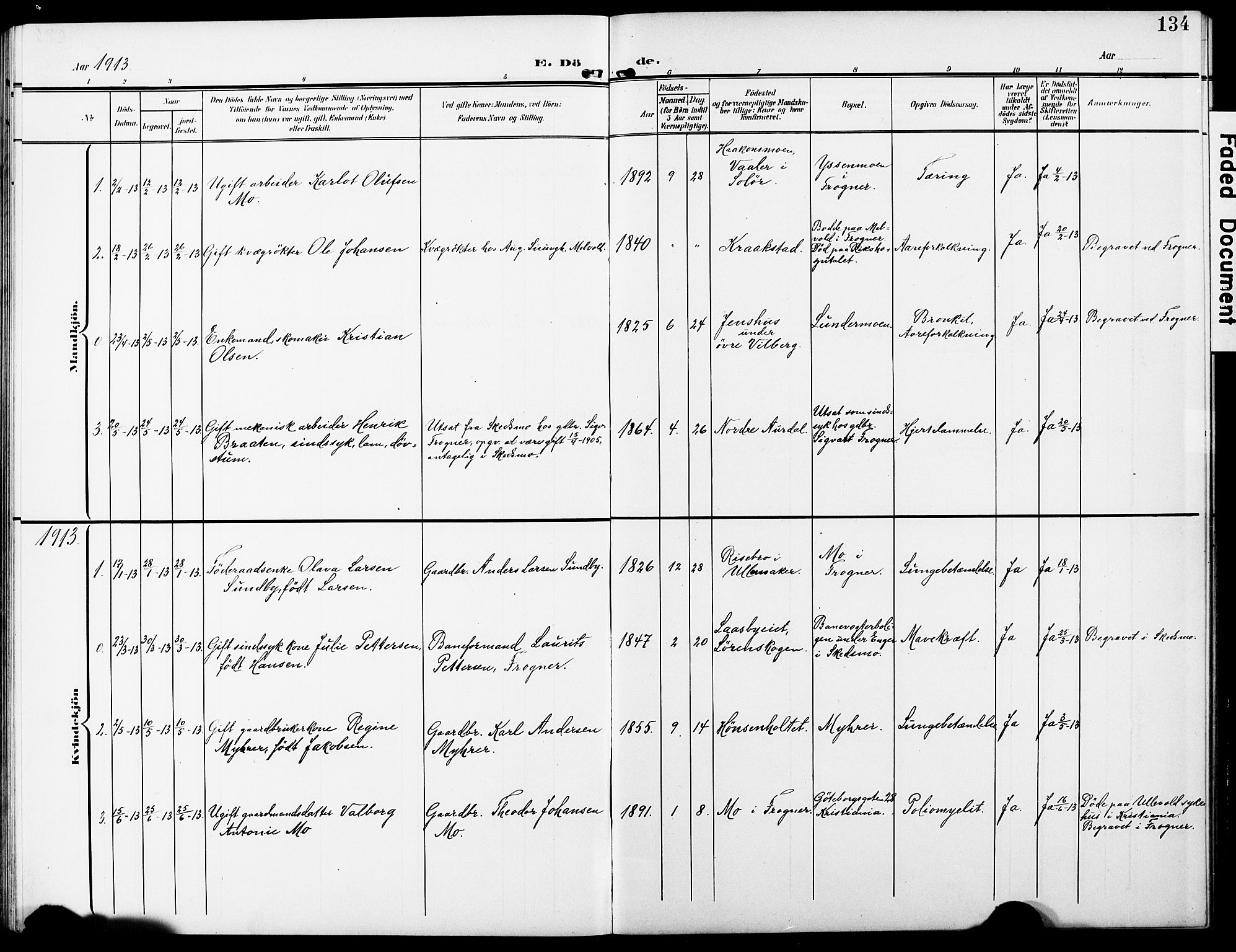 Sørum prestekontor Kirkebøker, AV/SAO-A-10303/G/Gb/L0001: Parish register (copy) no. II 1, 1907-1929, p. 134