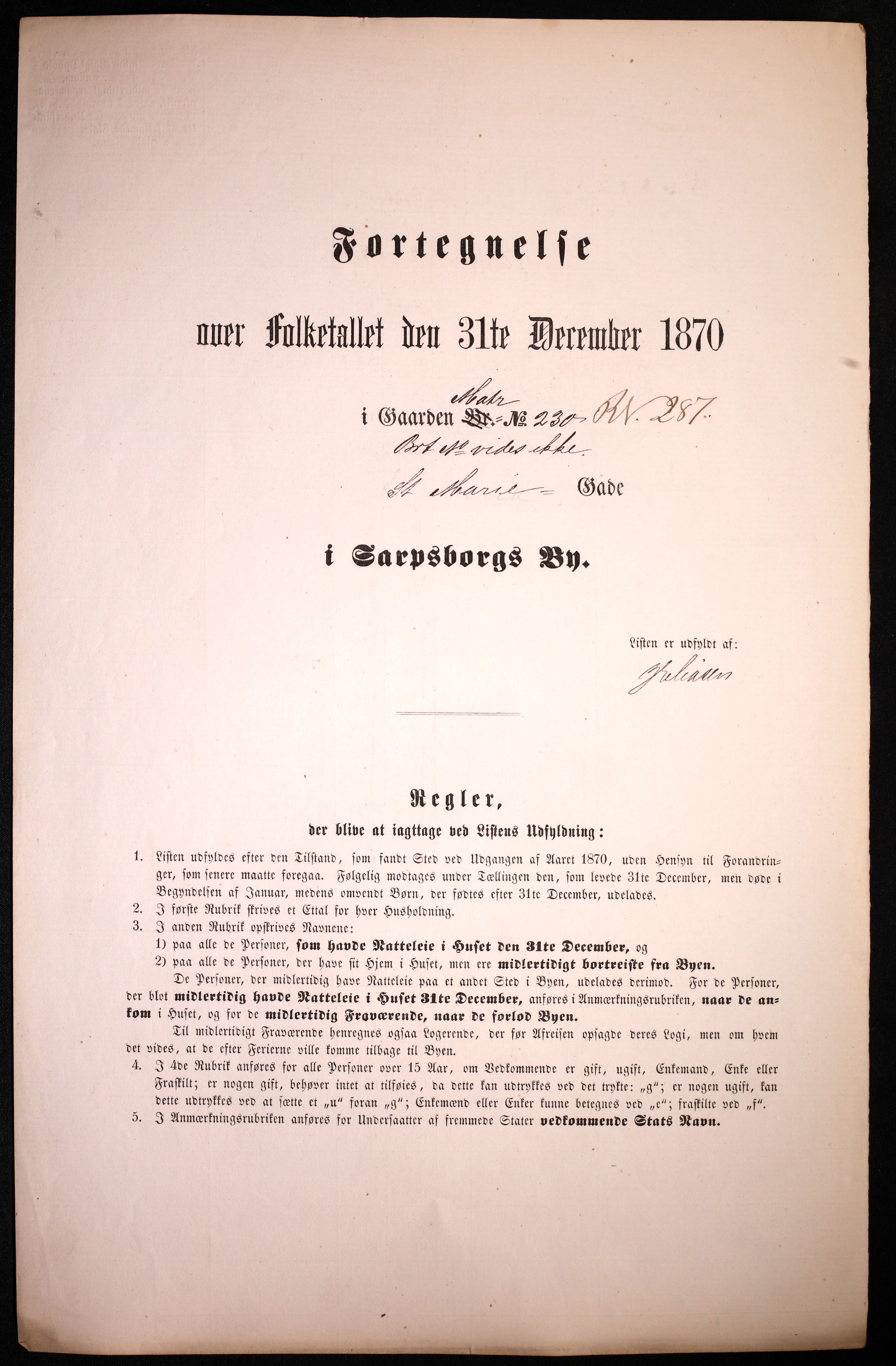 RA, 1870 census for 0102 Sarpsborg, 1870, p. 181