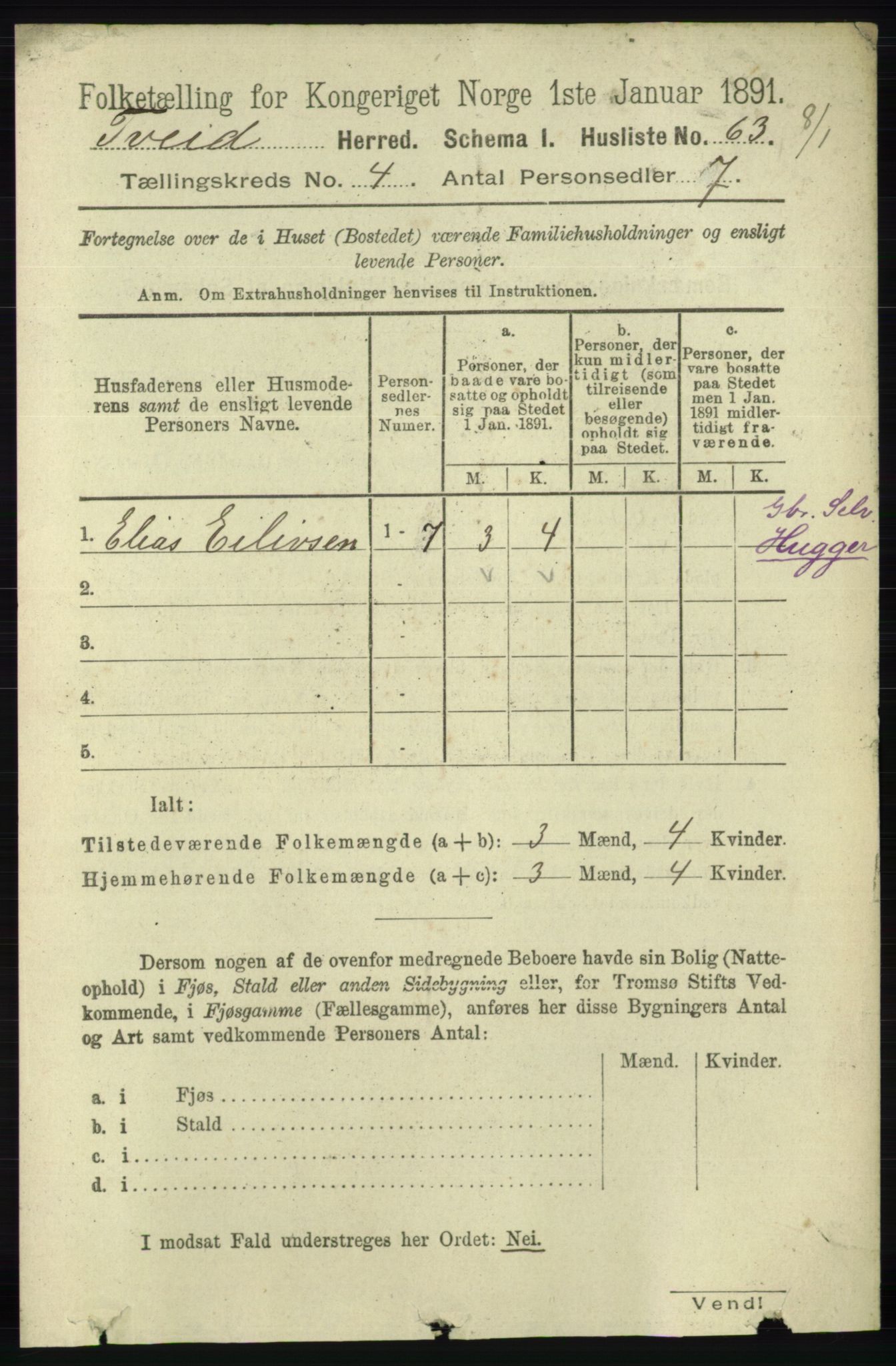 RA, 1891 census for 1013 Tveit, 1891, p. 1803