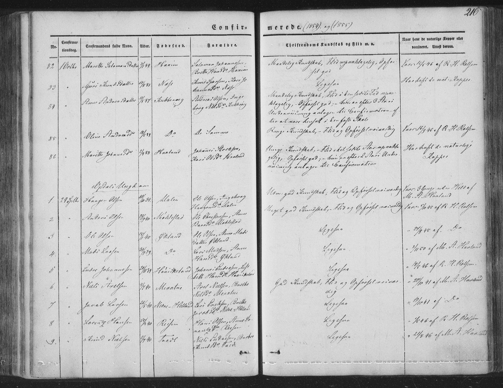 Tysnes sokneprestembete, AV/SAB-A-78601/H/Haa: Parish register (official) no. A 10, 1848-1859, p. 210