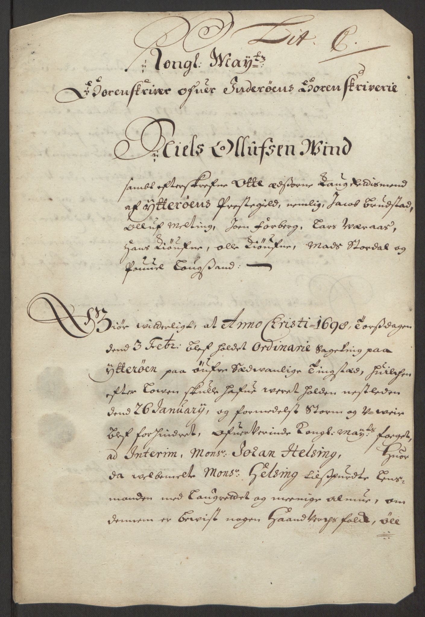 Rentekammeret inntil 1814, Reviderte regnskaper, Fogderegnskap, RA/EA-4092/R63/L4309: Fogderegnskap Inderøy, 1695-1697, p. 395