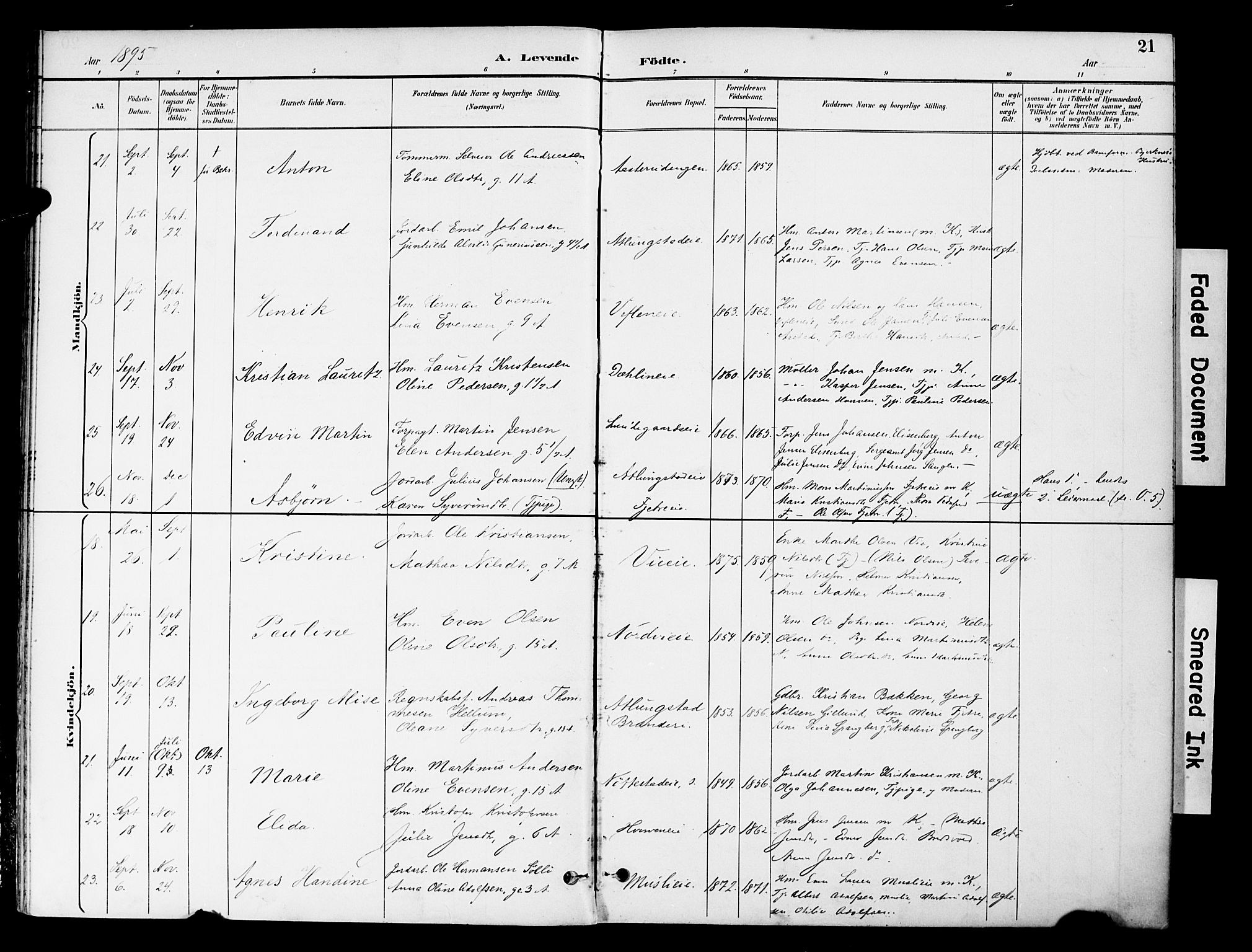 Stange prestekontor, AV/SAH-PREST-002/K/L0021: Parish register (official) no. 21, 1891-1902, p. 21