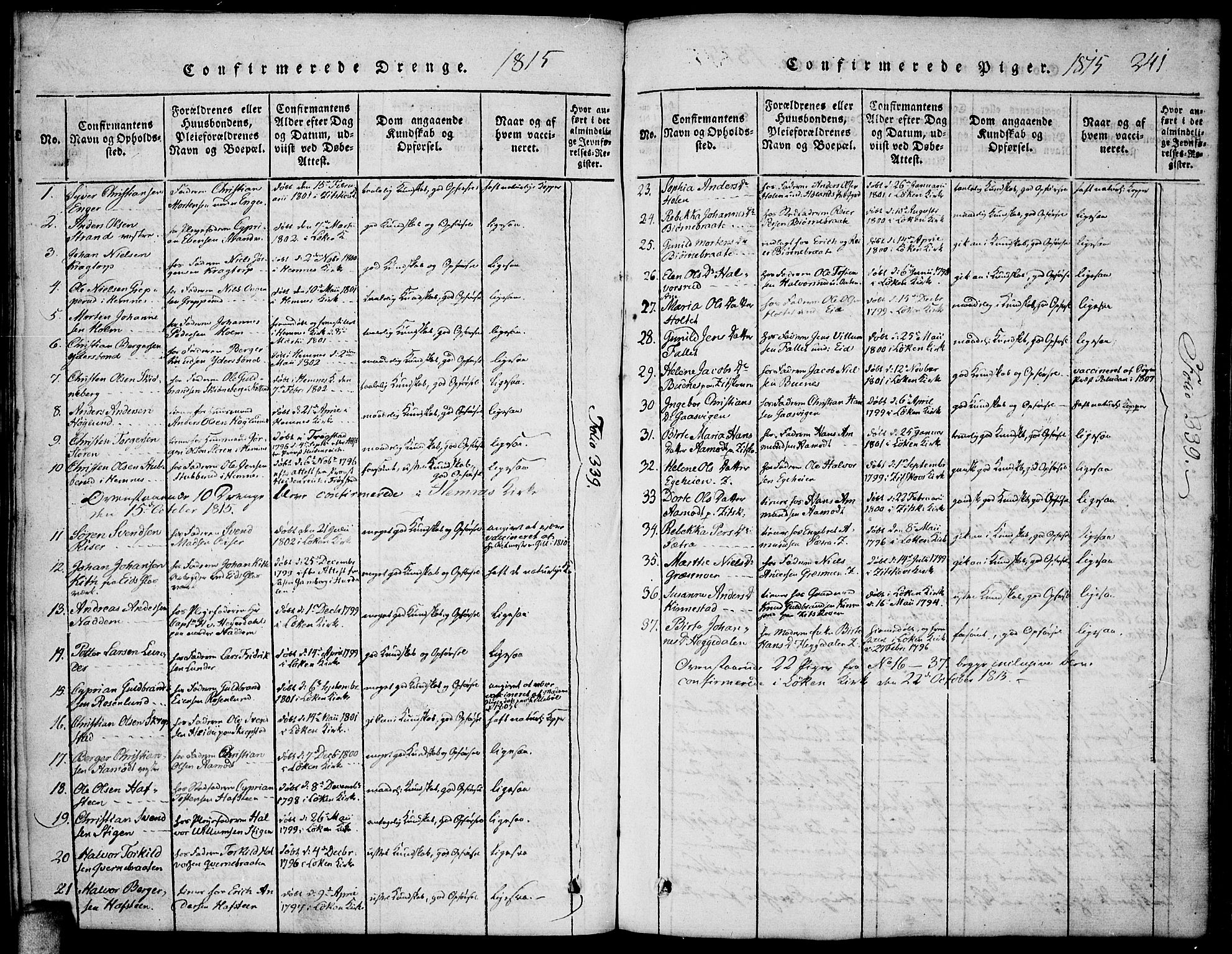 Høland prestekontor Kirkebøker, SAO/A-10346a/F/Fa/L0007: Parish register (official) no. I 7, 1814-1827, p. 241