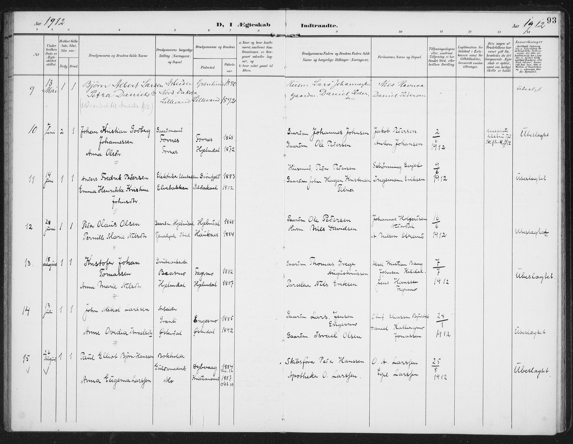 Ministerialprotokoller, klokkerbøker og fødselsregistre - Nordland, AV/SAT-A-1459/827/L0403: Parish register (official) no. 827A15, 1903-1912, p. 93