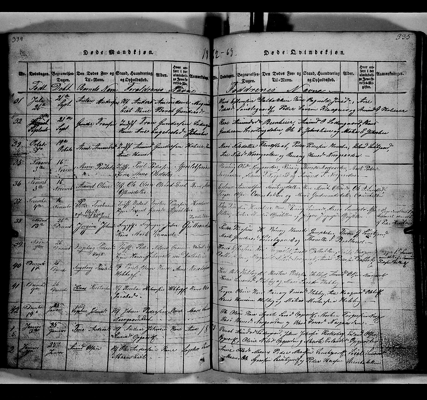 Gausdal prestekontor, SAH/PREST-090/H/Ha/Hab/L0002: Parish register (copy) no. 2, 1818-1874, p. 334-335