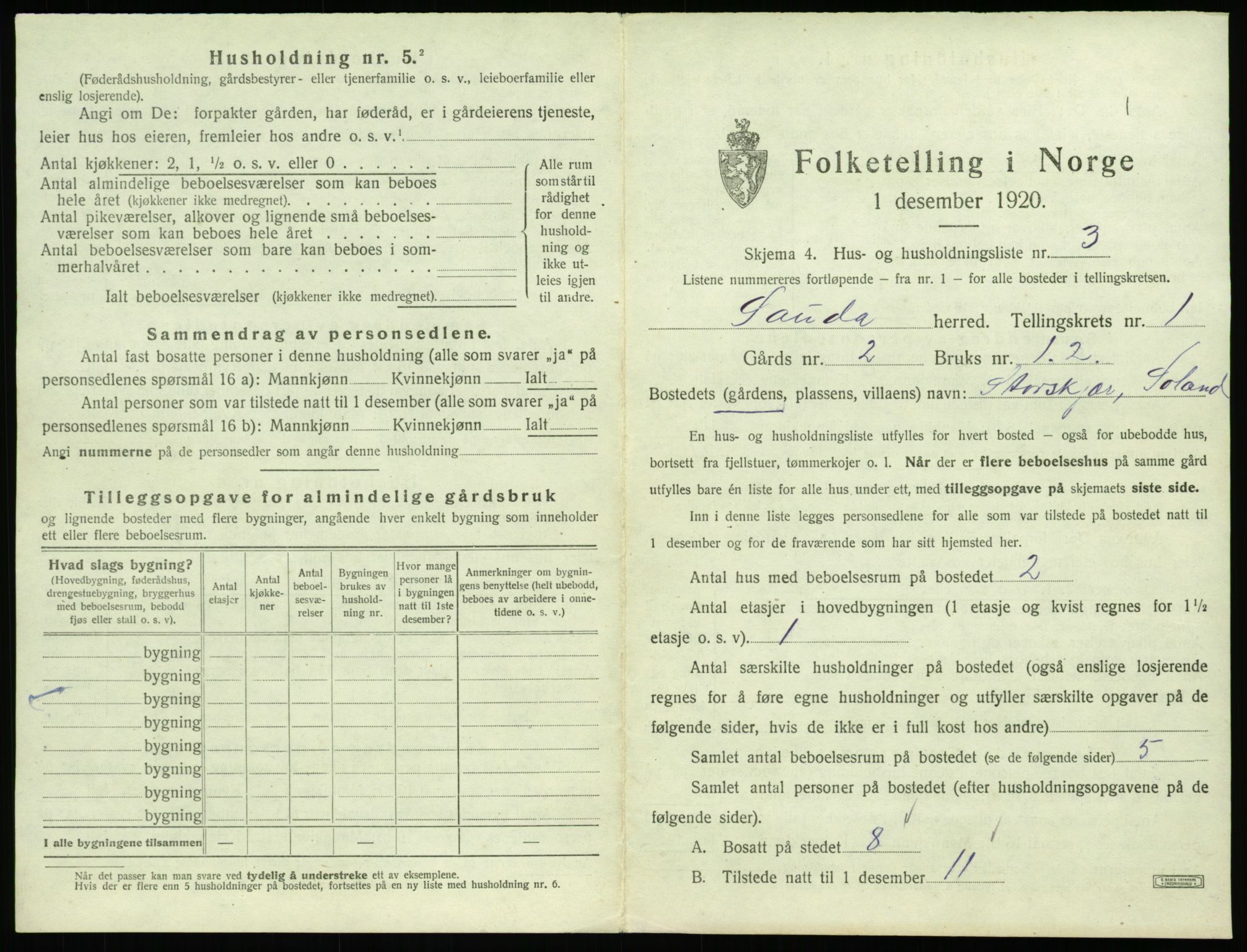 SAST, 1920 census for Sauda, 1920, p. 44