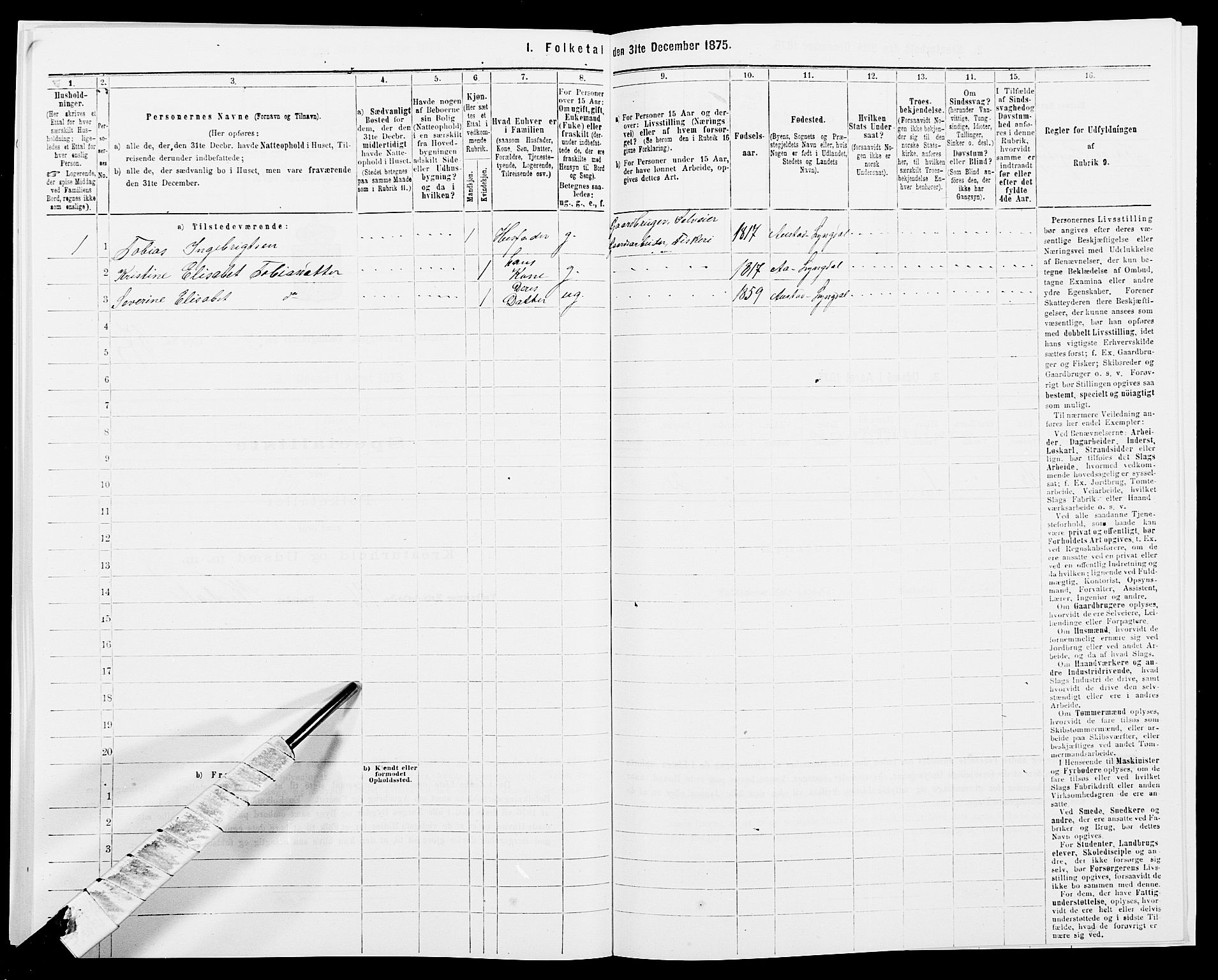 SAK, 1875 census for 1032P Lyngdal, 1875, p. 653