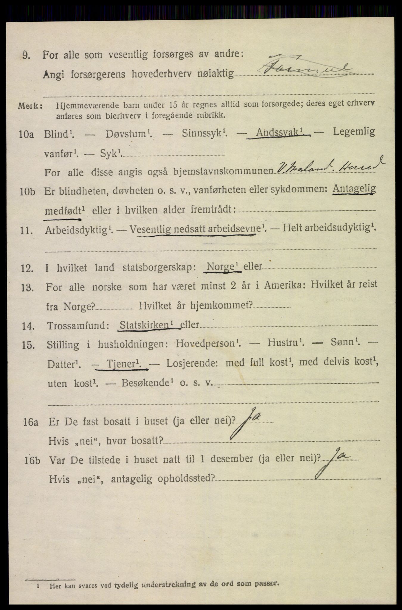 SAK, 1920 census for Vestre Moland, 1920, p. 1052