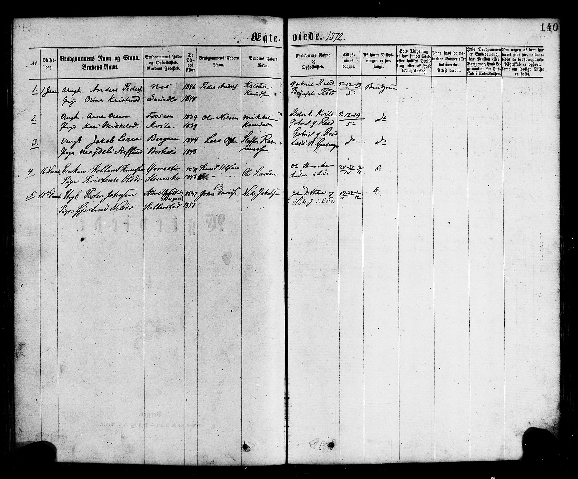 Gloppen sokneprestembete, SAB/A-80101/H/Hab/Habc/L0001: Parish register (copy) no. C 1, 1872-1896, p. 140