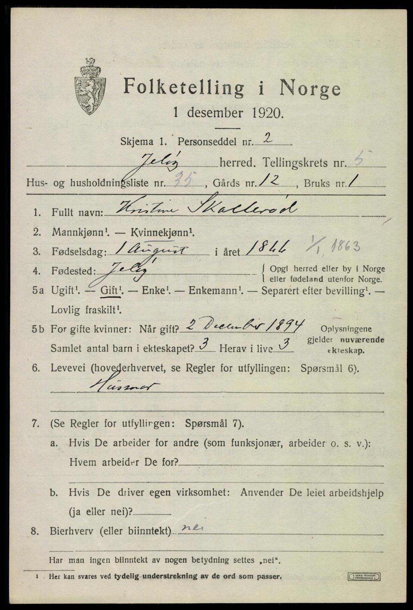 SAO, 1920 census for Moss land district, 1920, p. 6643