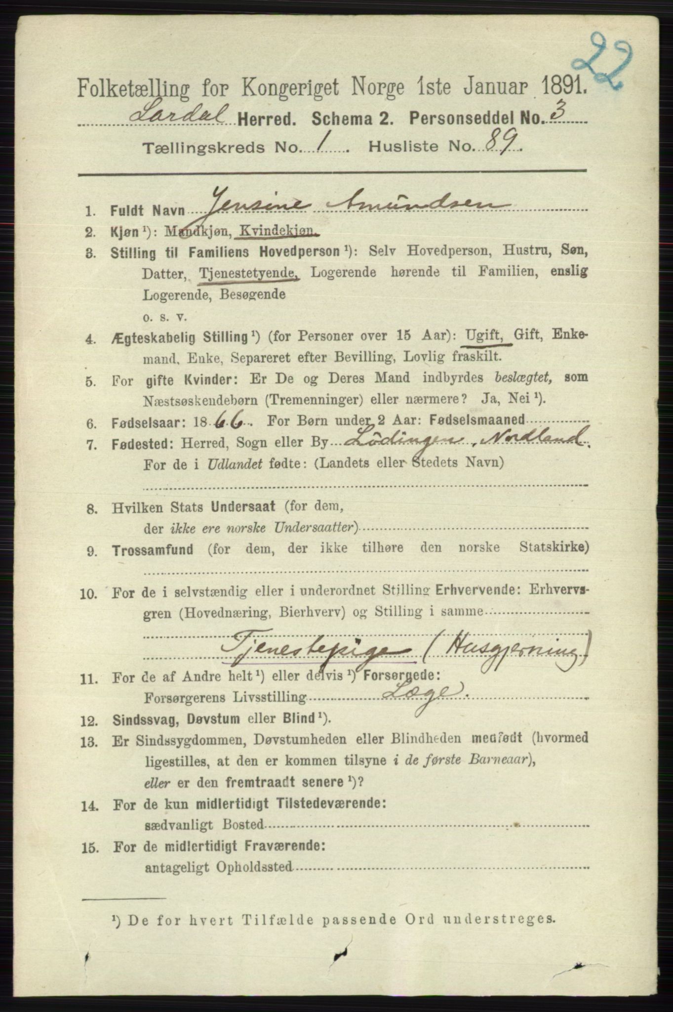 RA, 1891 census for 0728 Lardal, 1891, p. 631