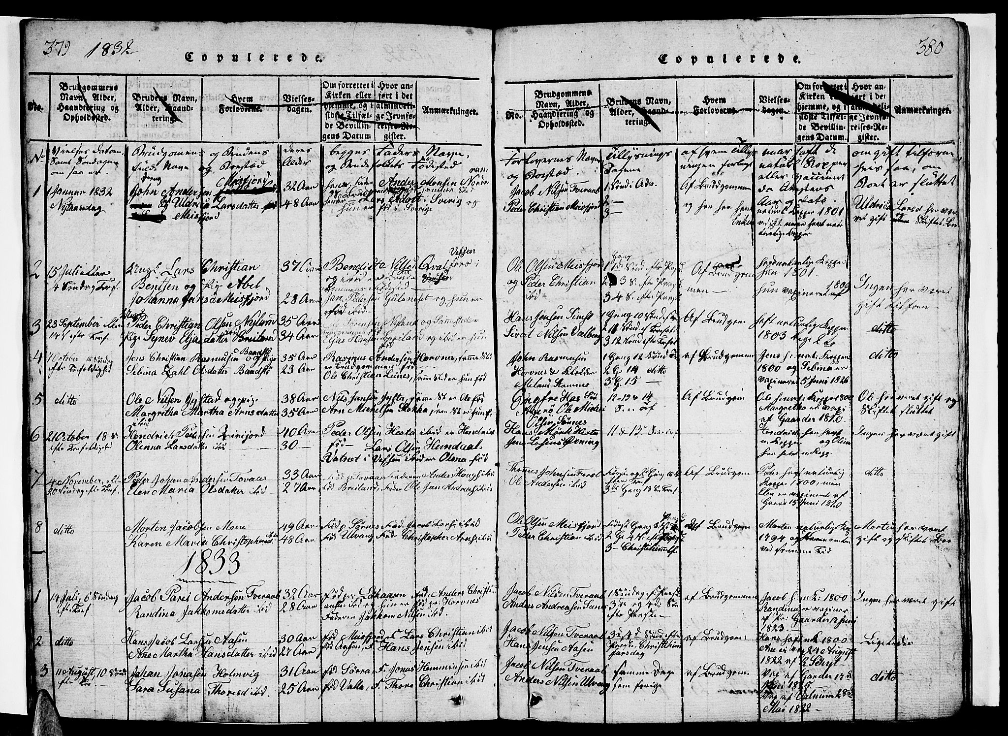 Ministerialprotokoller, klokkerbøker og fødselsregistre - Nordland, AV/SAT-A-1459/831/L0474: Parish register (copy) no. 831C01, 1820-1850, p. 379-380