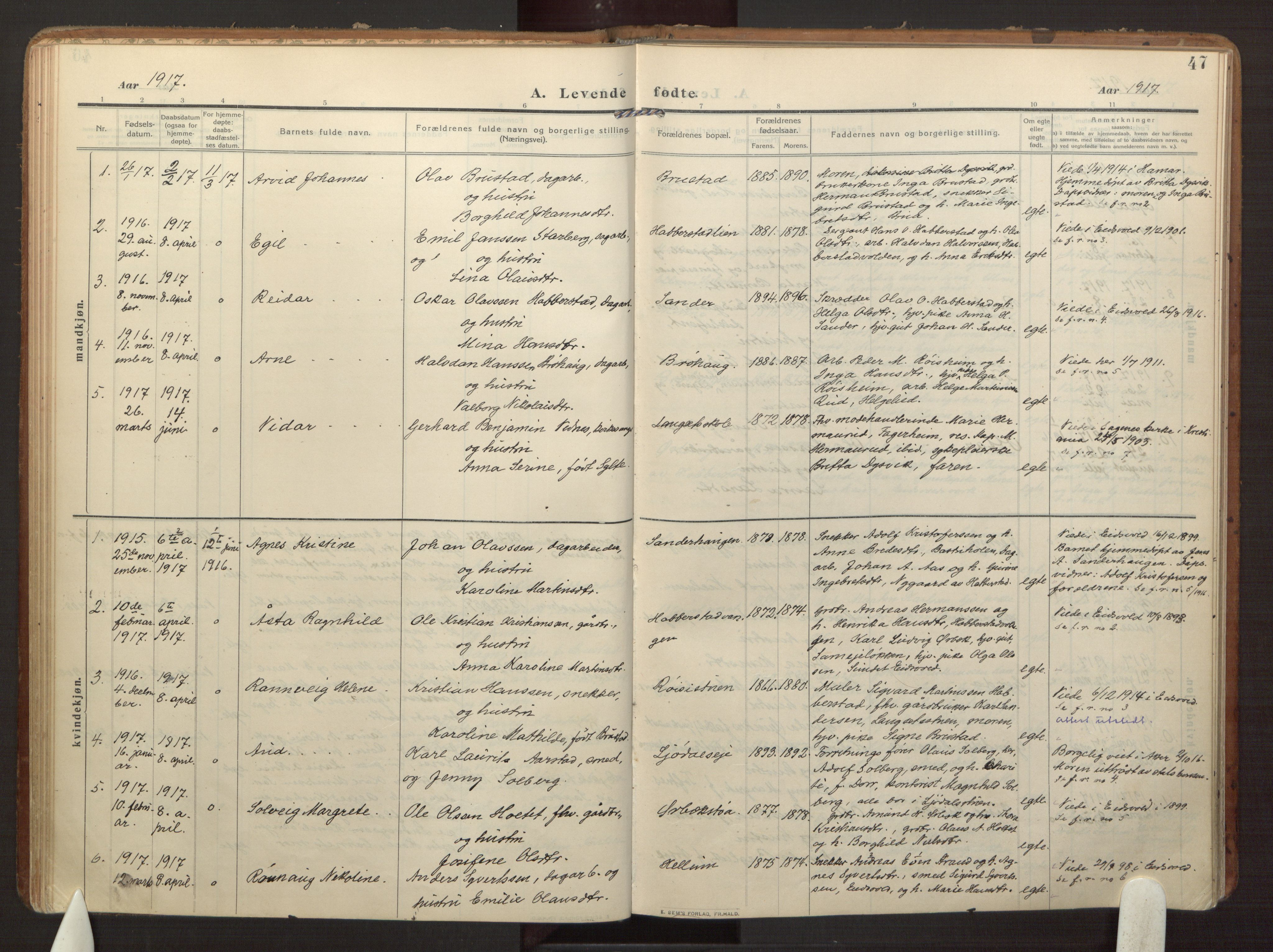 Eidsvoll prestekontor Kirkebøker, AV/SAO-A-10888/F/Fb/L0004: Parish register (official) no. II 4, 1909-1919, p. 47