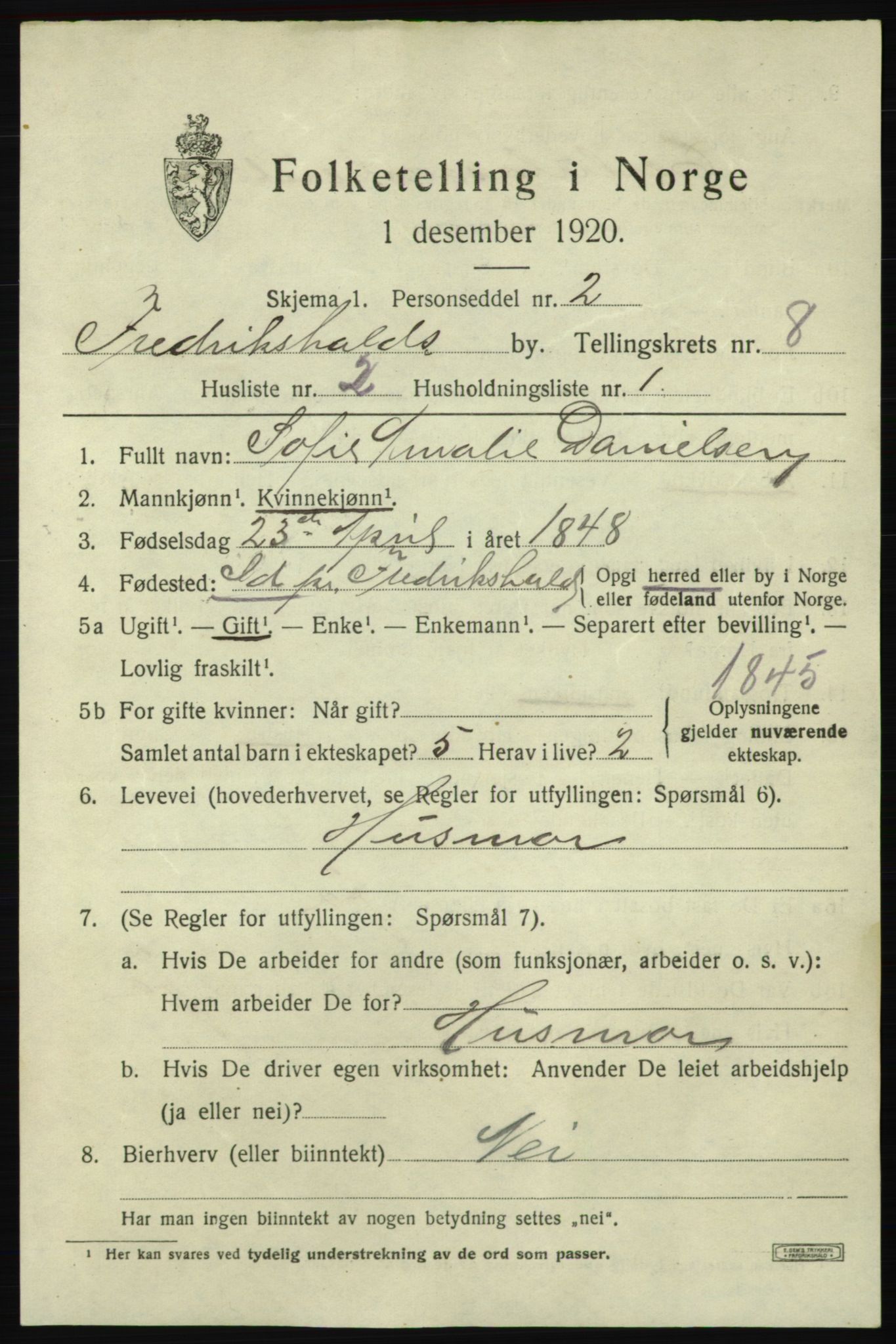 SAO, 1920 census for Fredrikshald, 1920, p. 14637