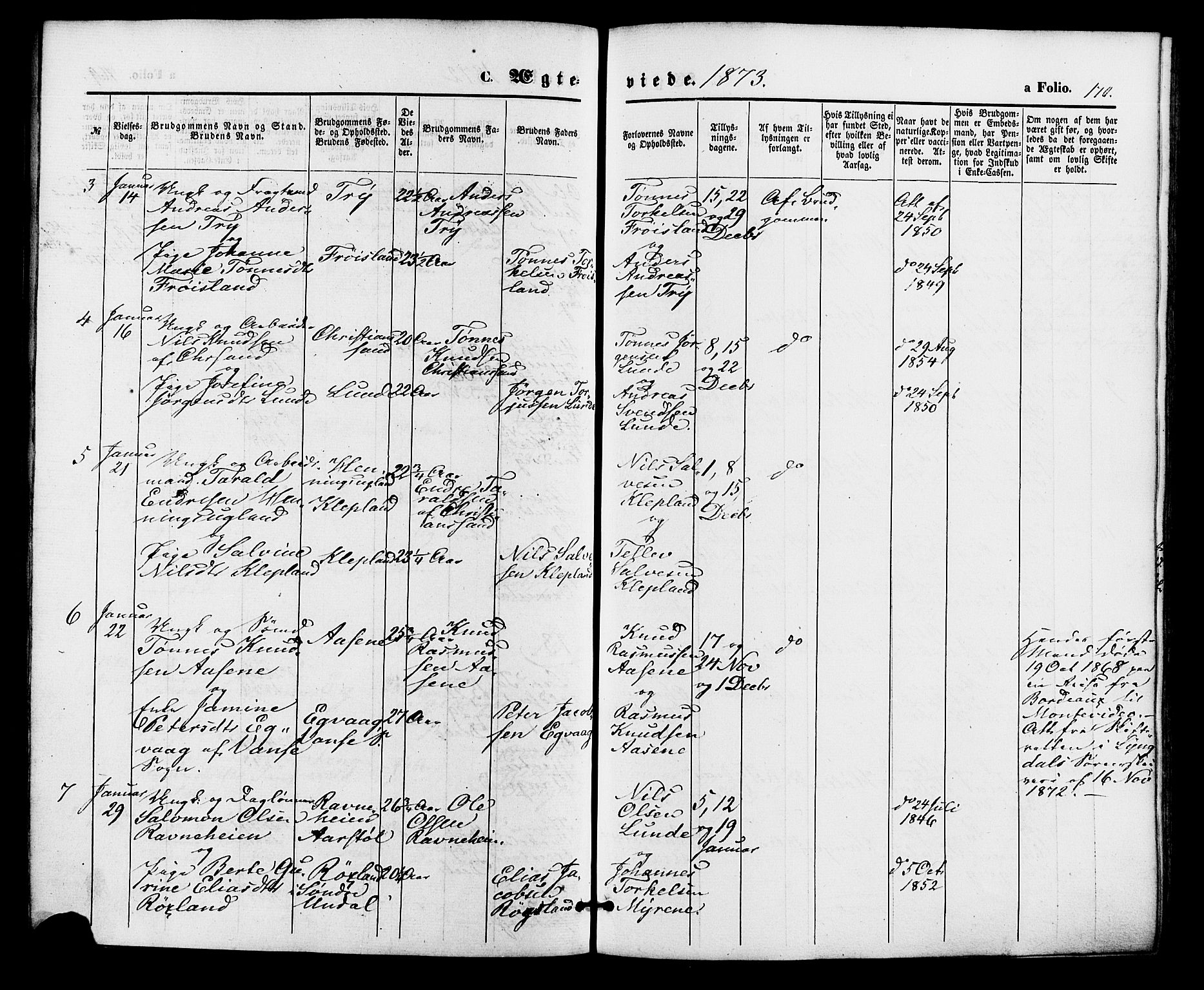 Søgne sokneprestkontor, AV/SAK-1111-0037/F/Fa/Fab/L0011: Parish register (official) no. A 11, 1869-1879, p. 170