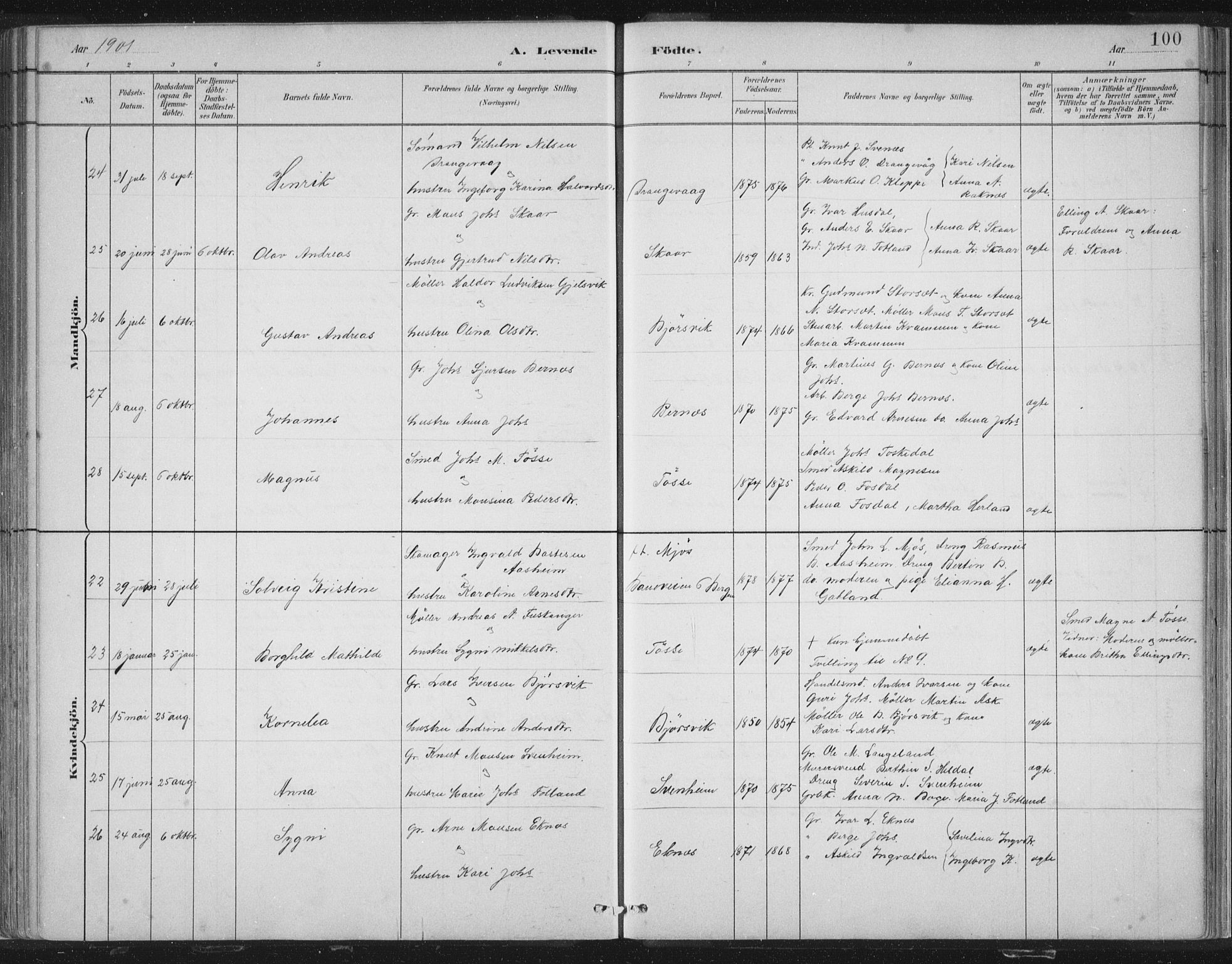 Hosanger sokneprestembete, SAB/A-75801/H/Hab: Parish register (copy) no. A 3 I, 1882-1903, p. 100