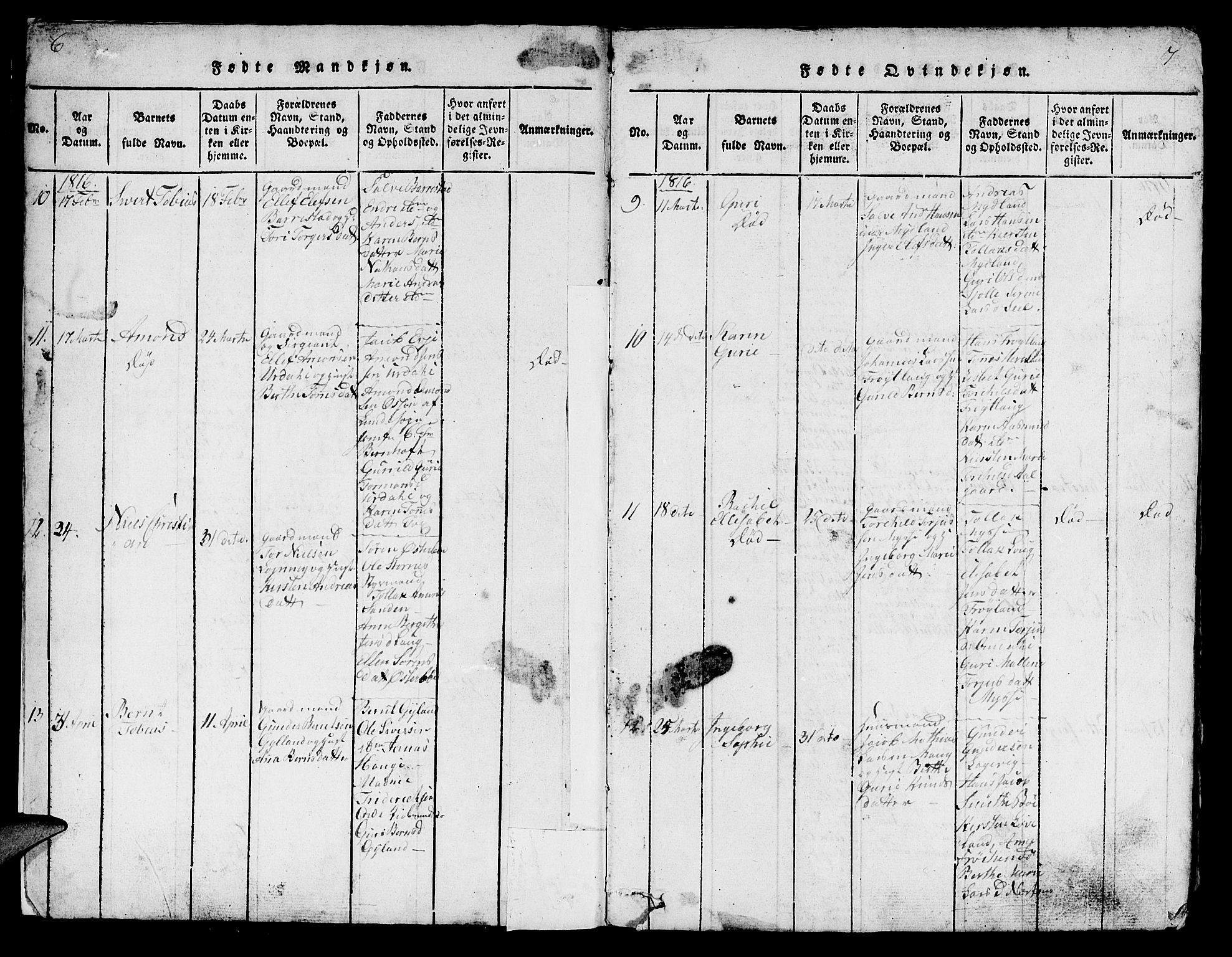 Sokndal sokneprestkontor, AV/SAST-A-101808: Parish register (copy) no. B 1, 1815-1848, p. 6-7