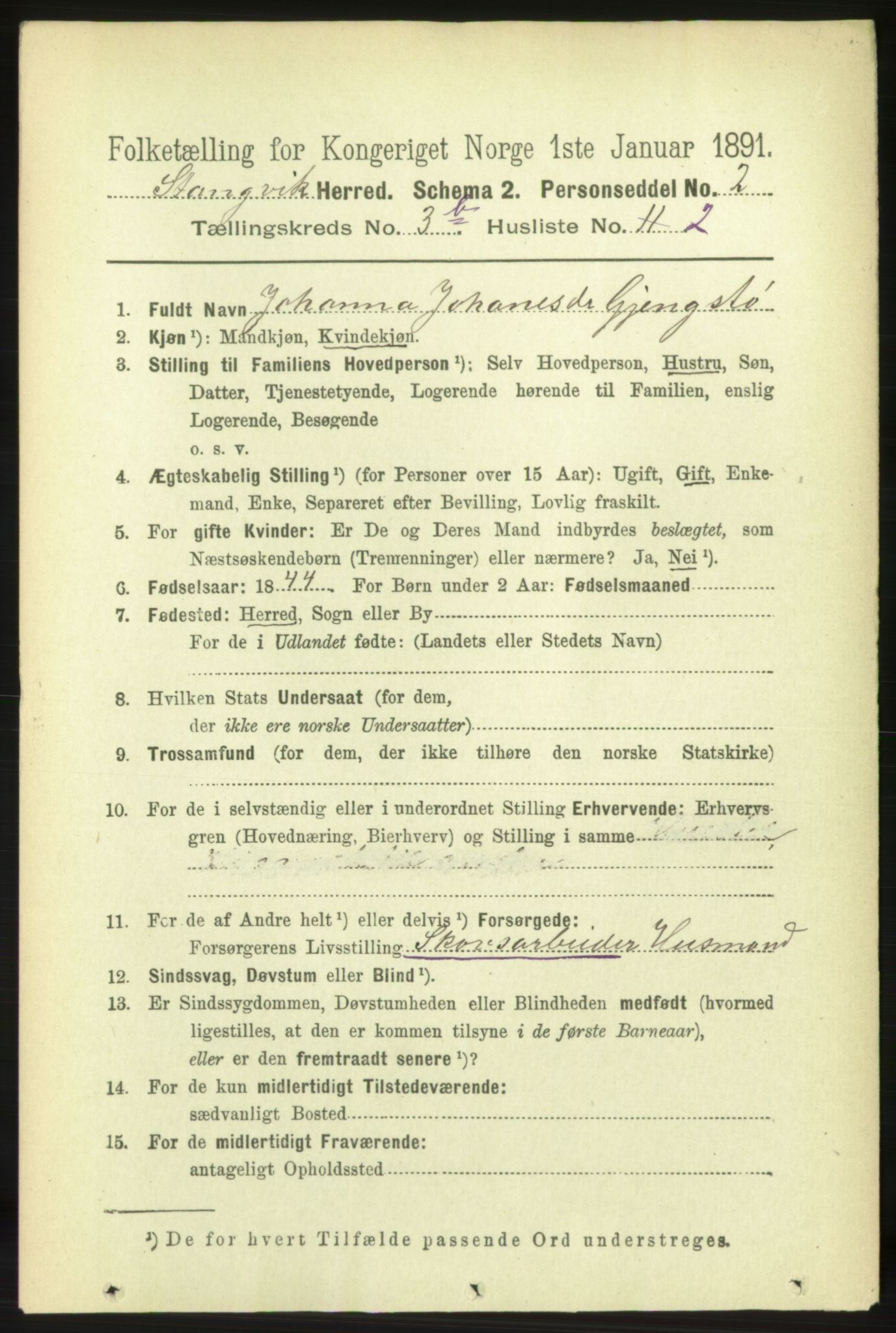 RA, 1891 census for 1564 Stangvik, 1891, p. 1454